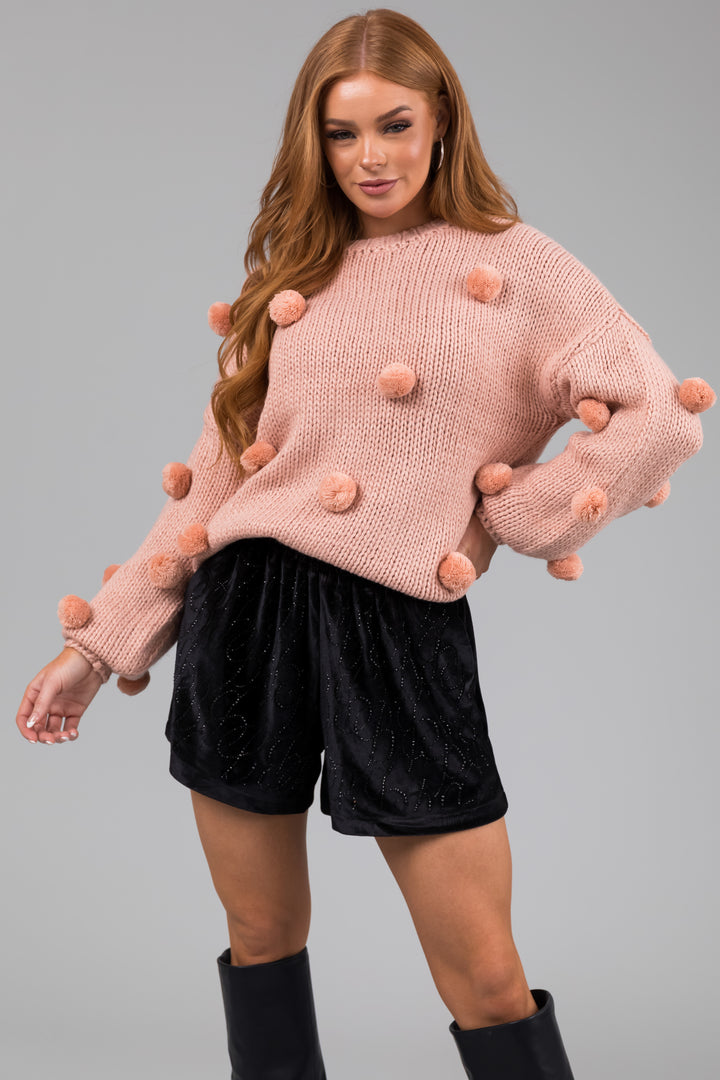 Peach Thick Knit Pom Pom Sweater
