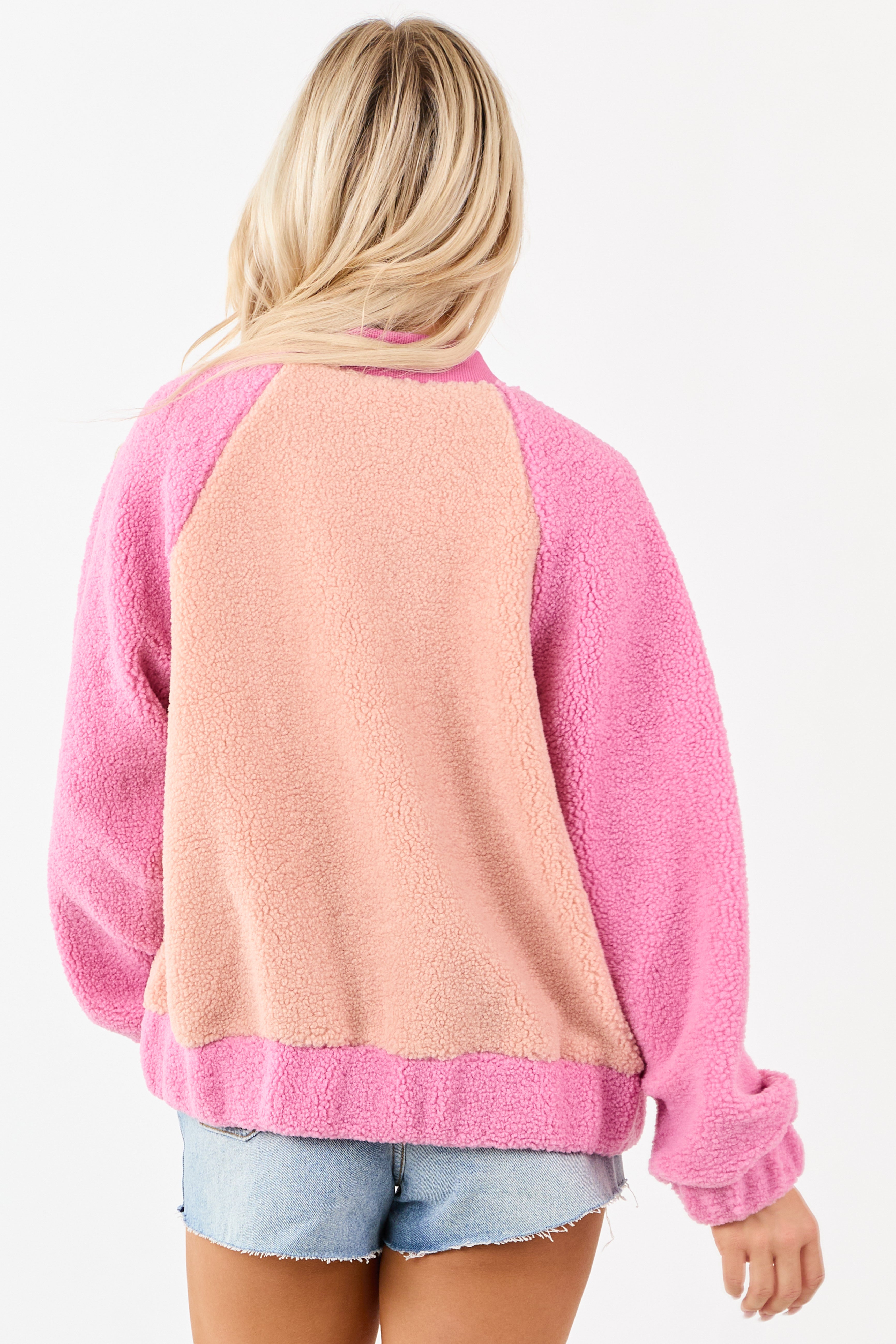 Peach and Bubblegum Colorblock Fleece Jacket