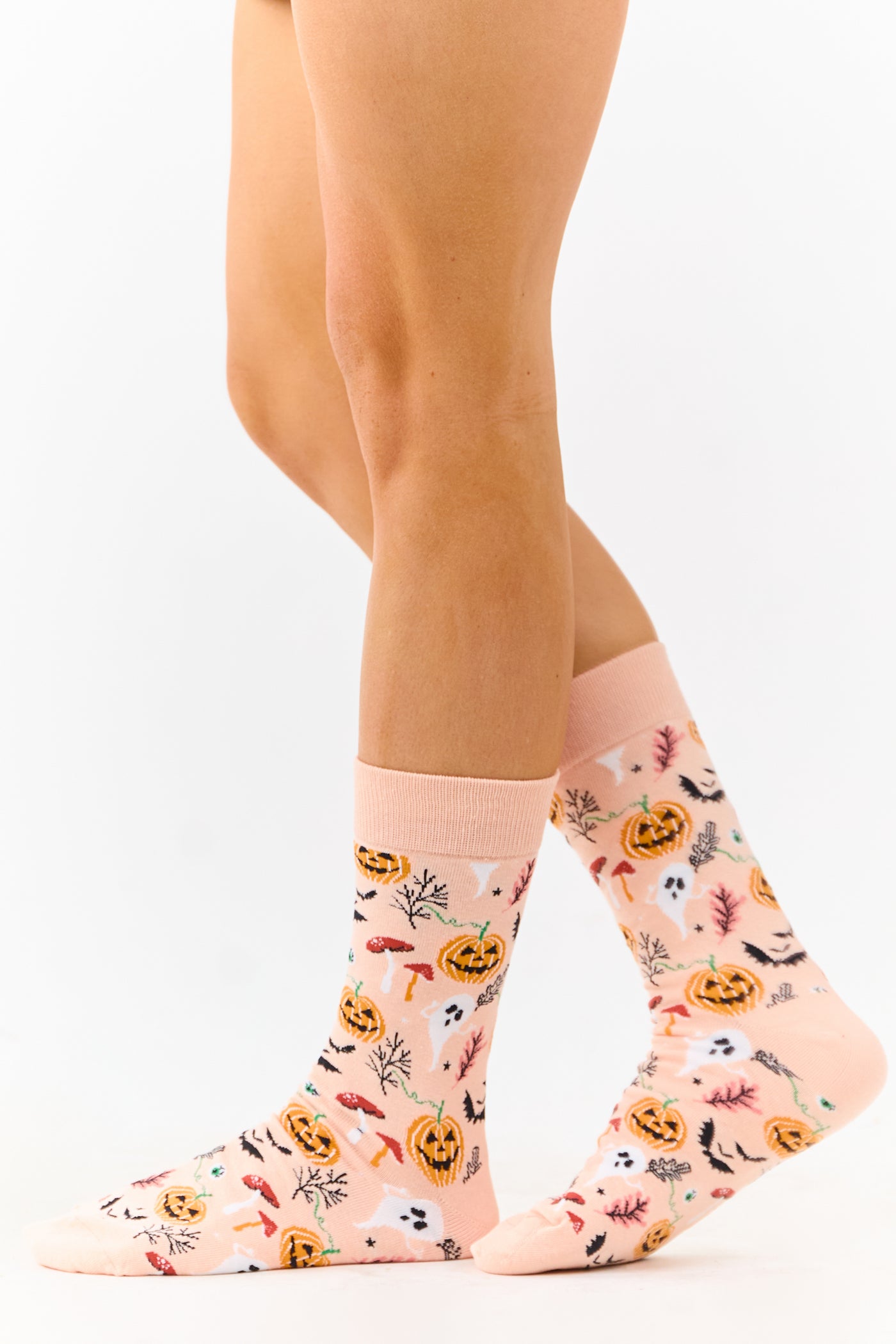 Peach Halloween Print Crew Socks