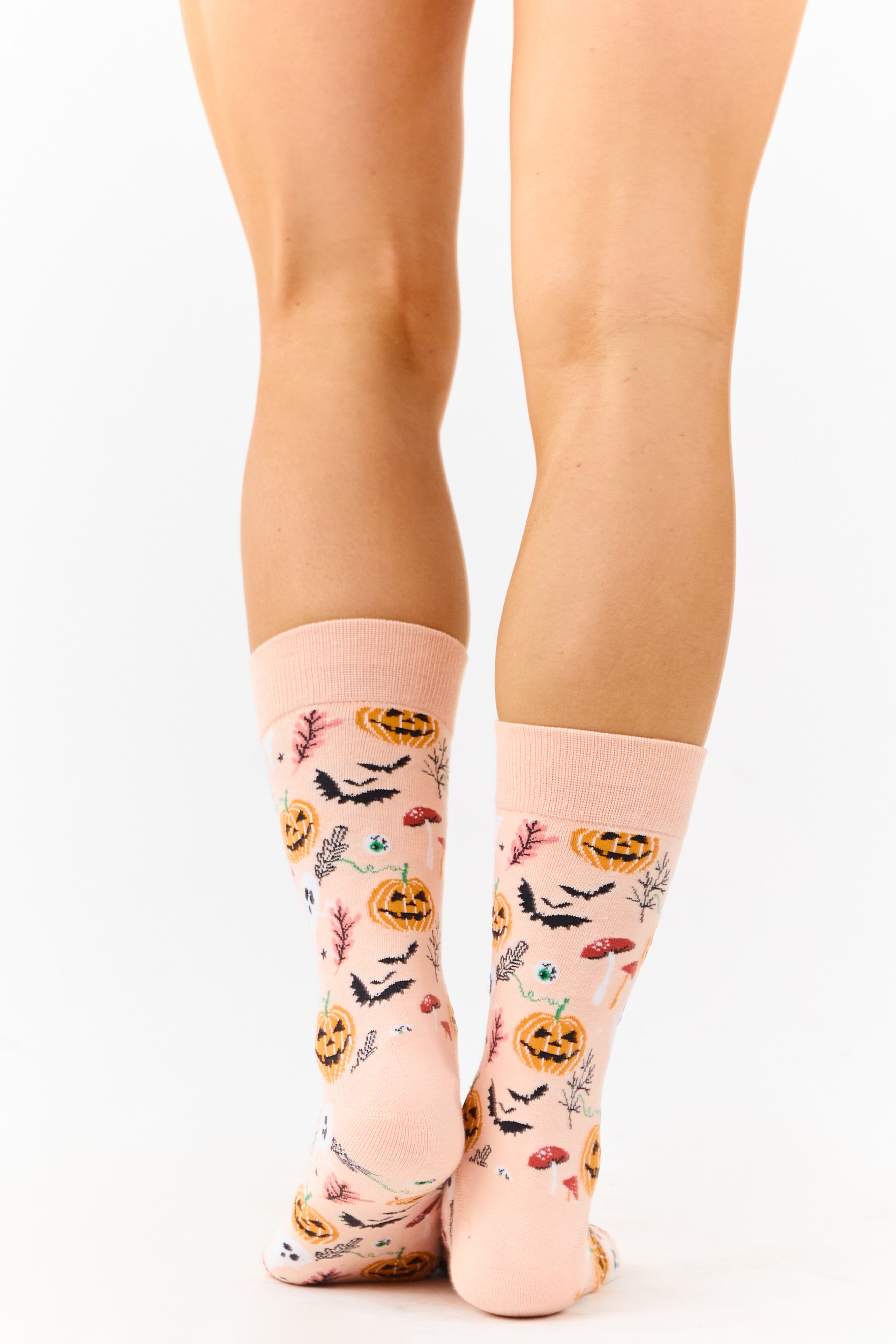 Peach Halloween Print Crew Socks