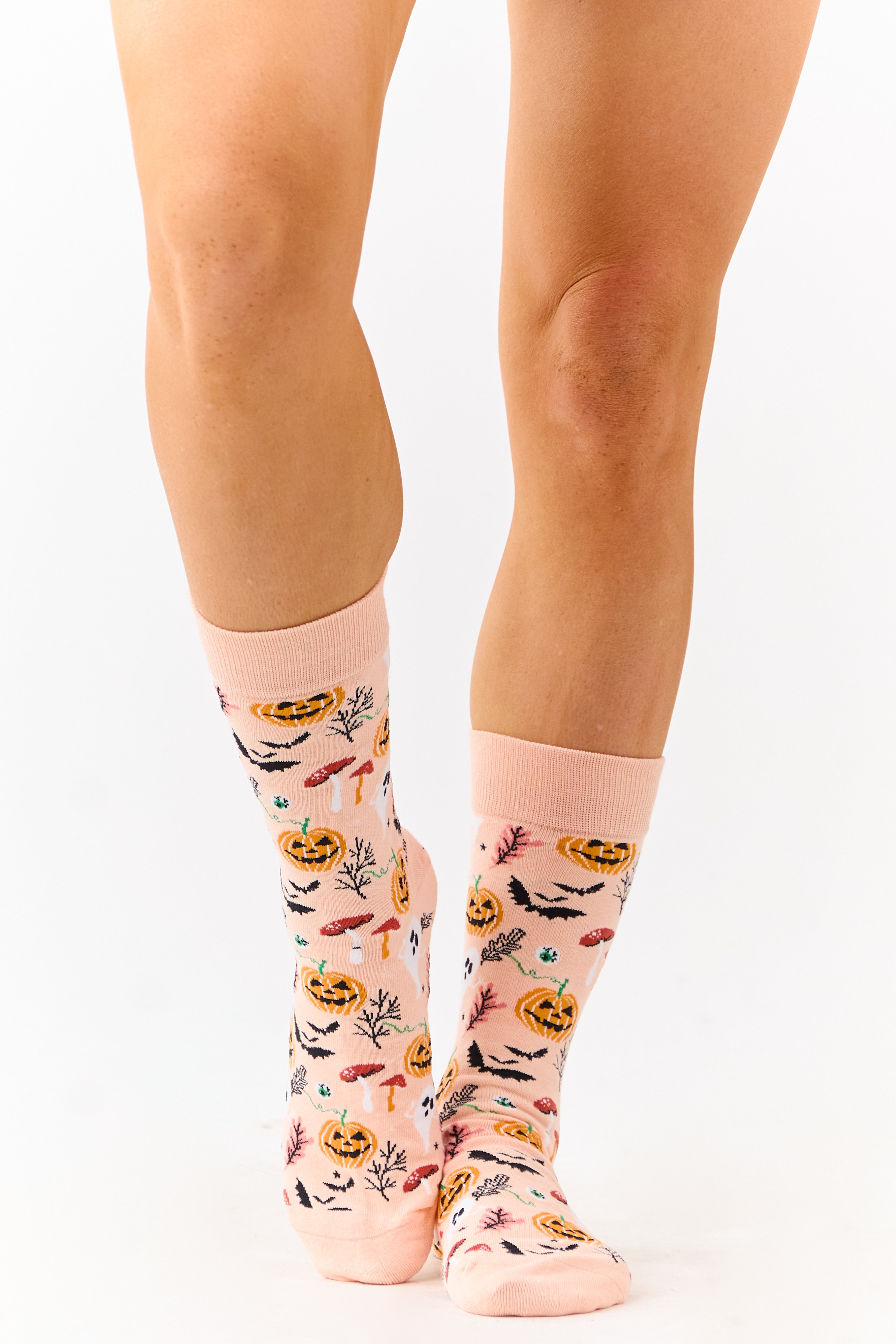 Peach Halloween Print Crew Socks
