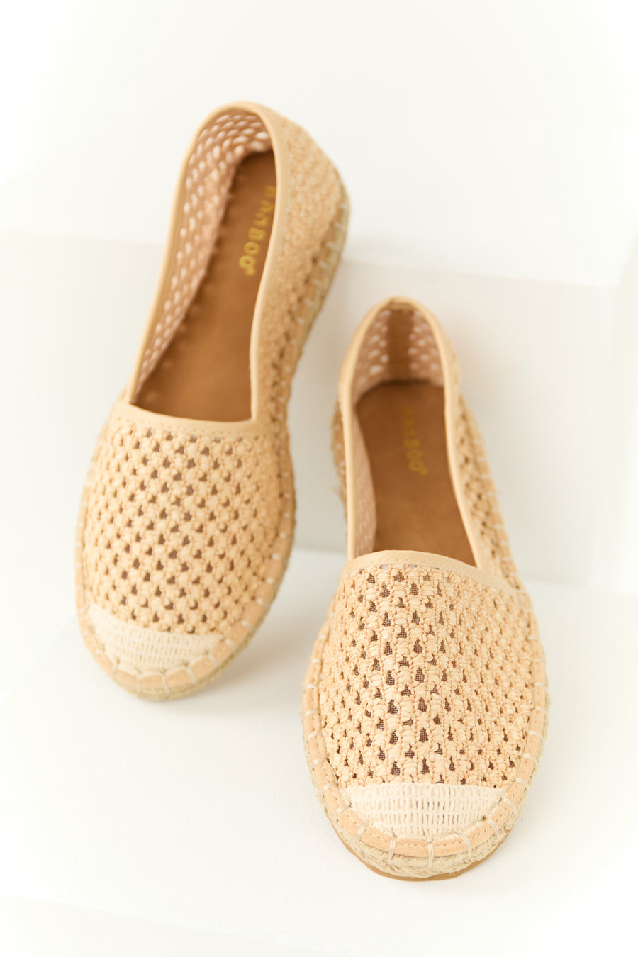 Peach Woven Rounded Toe Slip On Espadrilles
