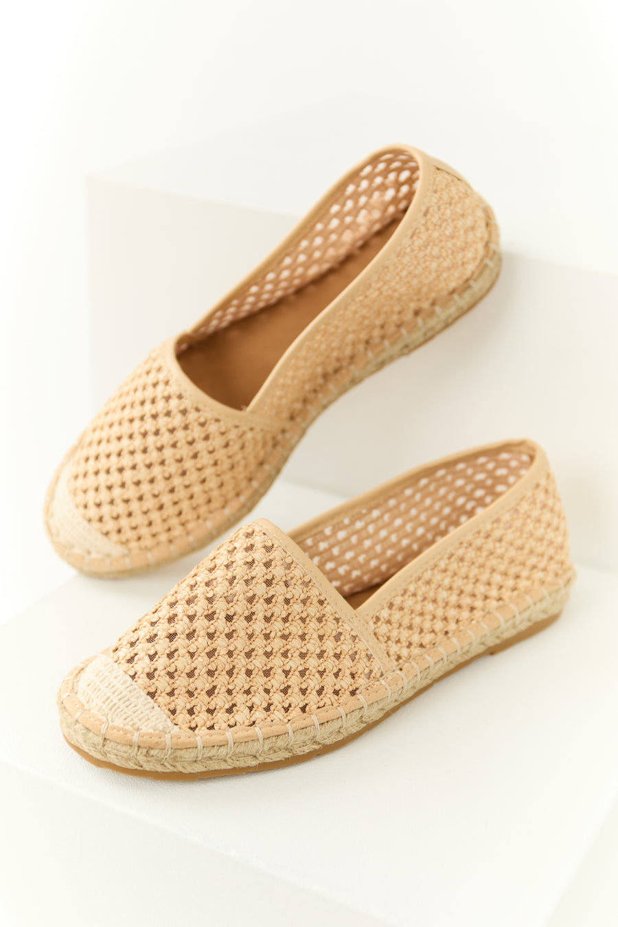 Peach Woven Rounded Toe Slip On Espadrilles