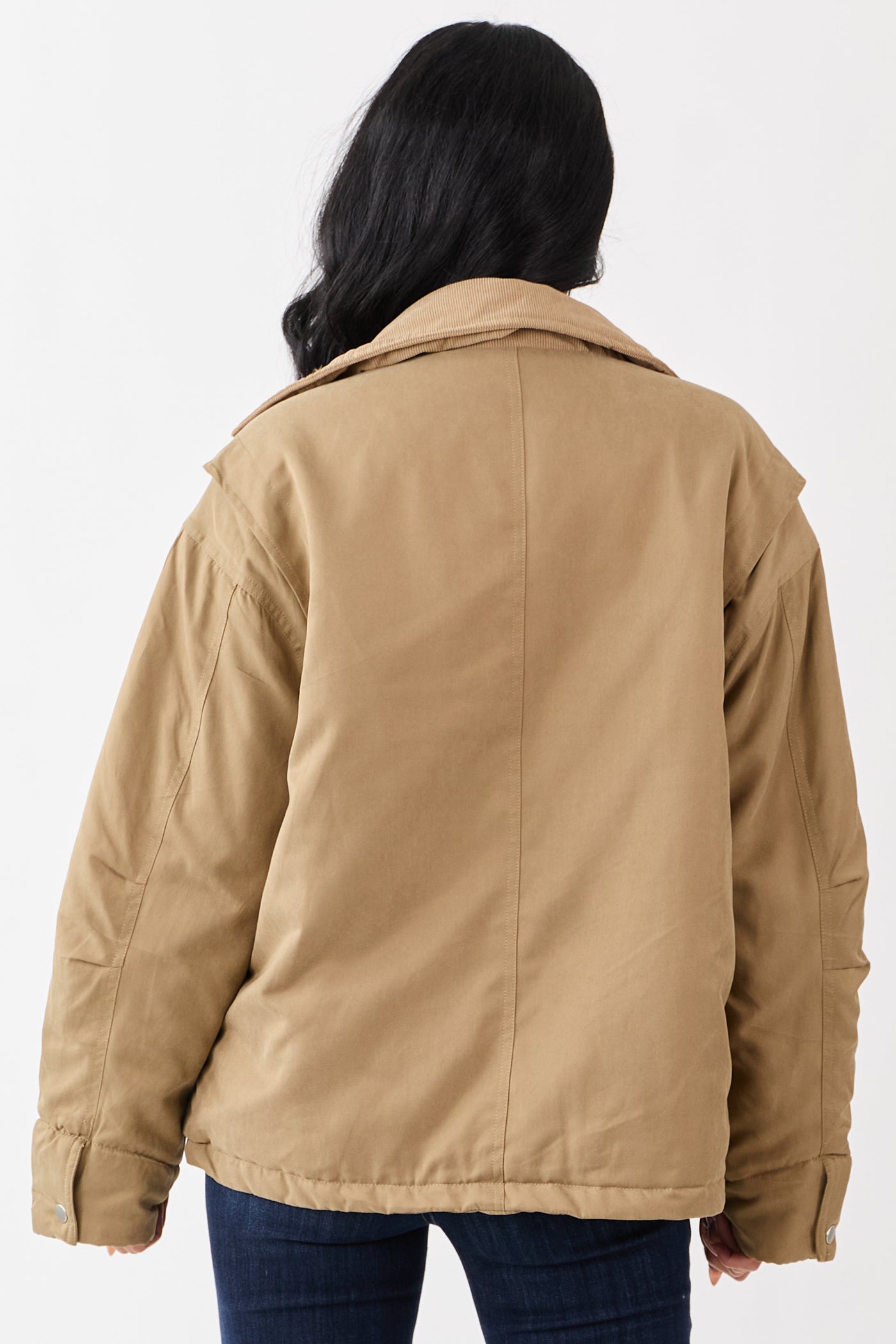 Peanut Corduroy Collar Zip Up Puffer Jacket