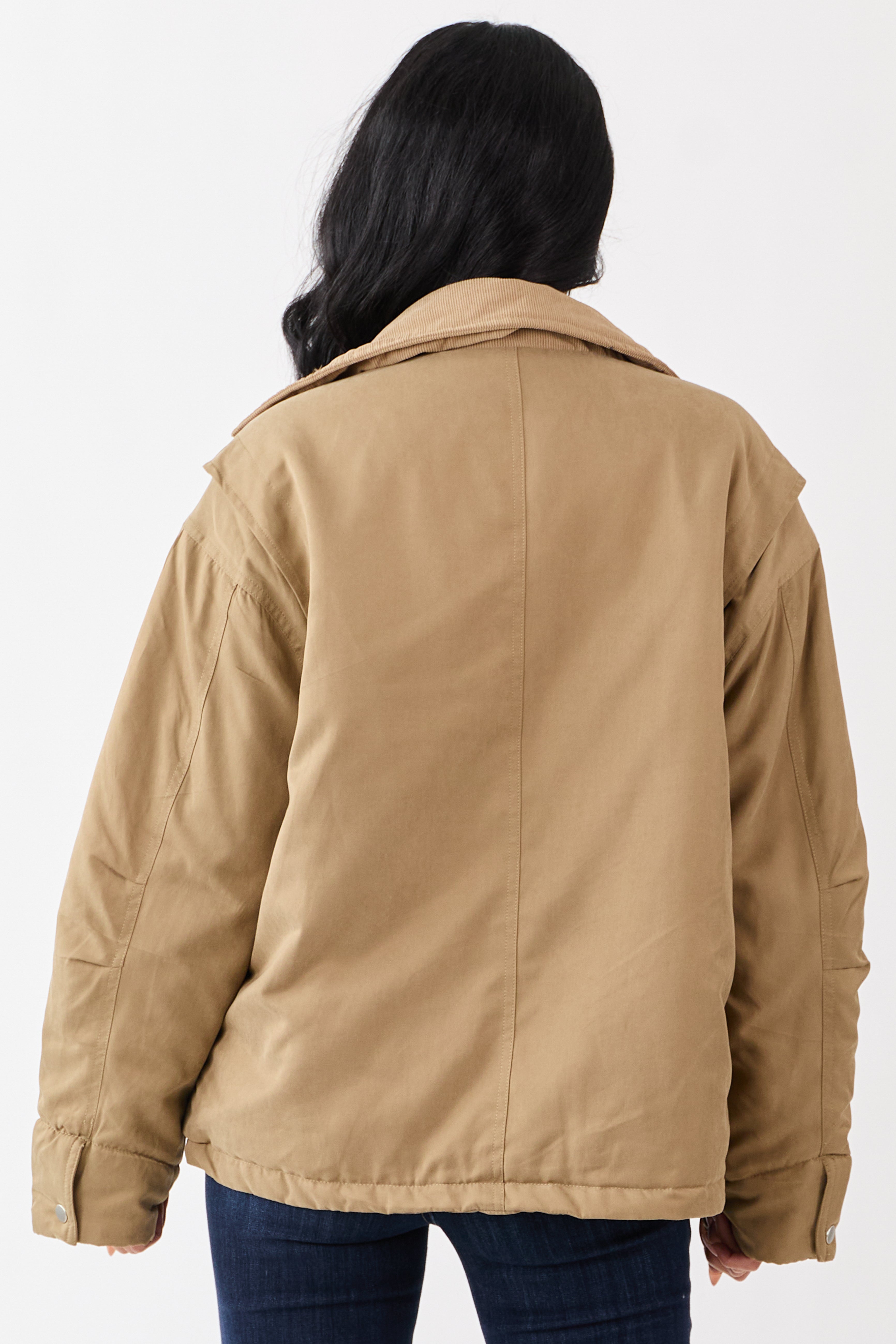Peanut Corduroy Collar Zip Up Puffer Jacket