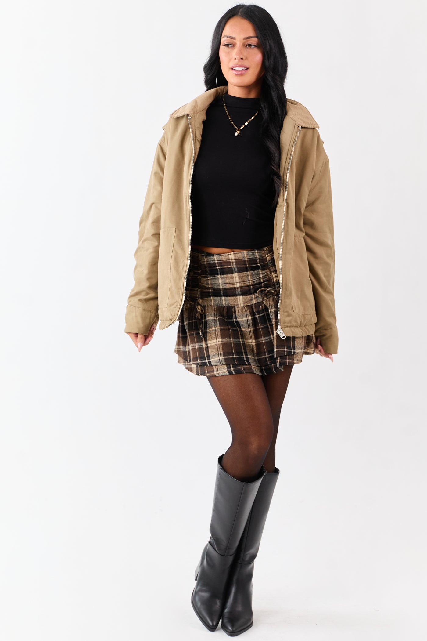 Peanut Corduroy Collar Zip Up Puffer Jacket