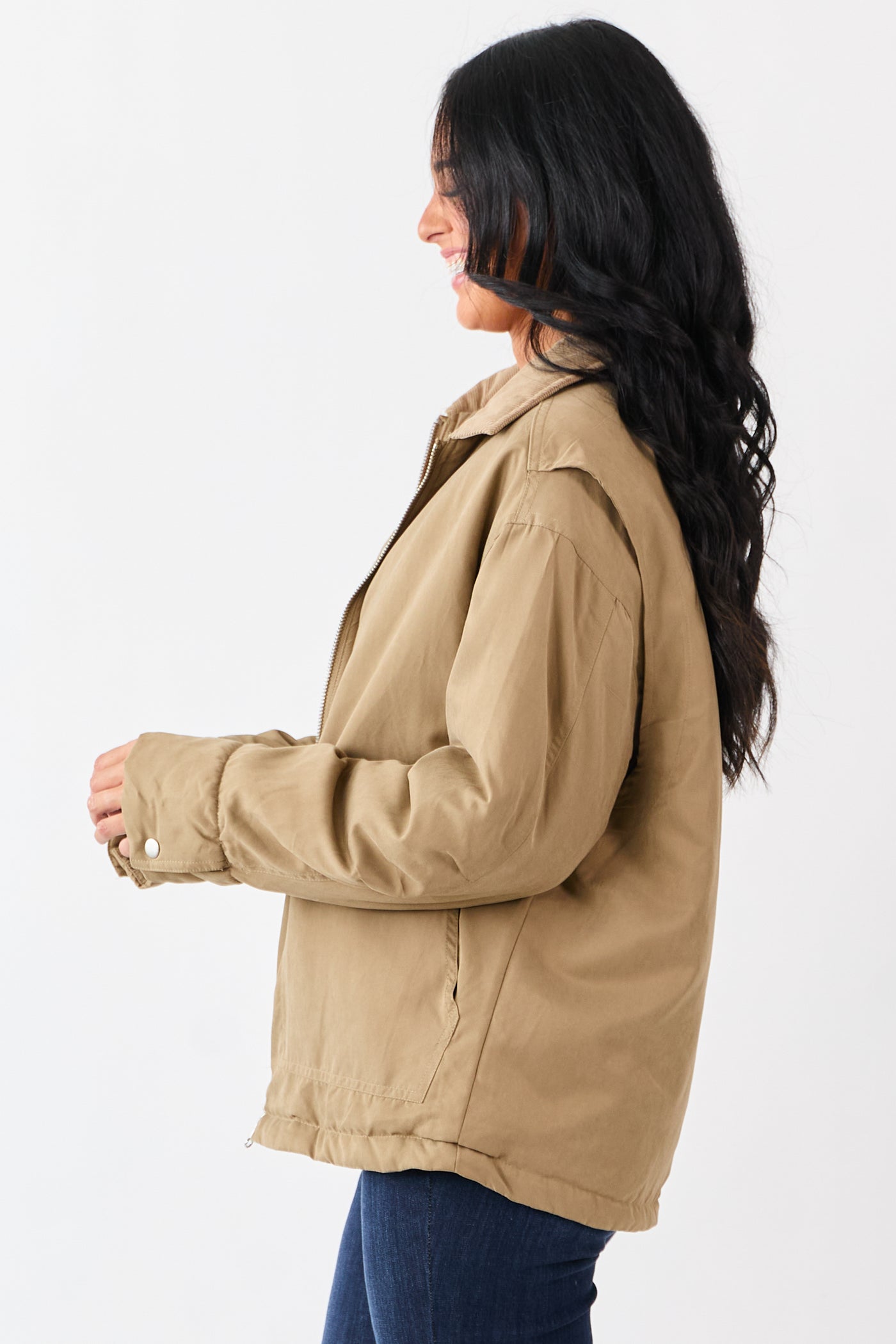 Peanut Corduroy Collar Zip Up Puffer Jacket