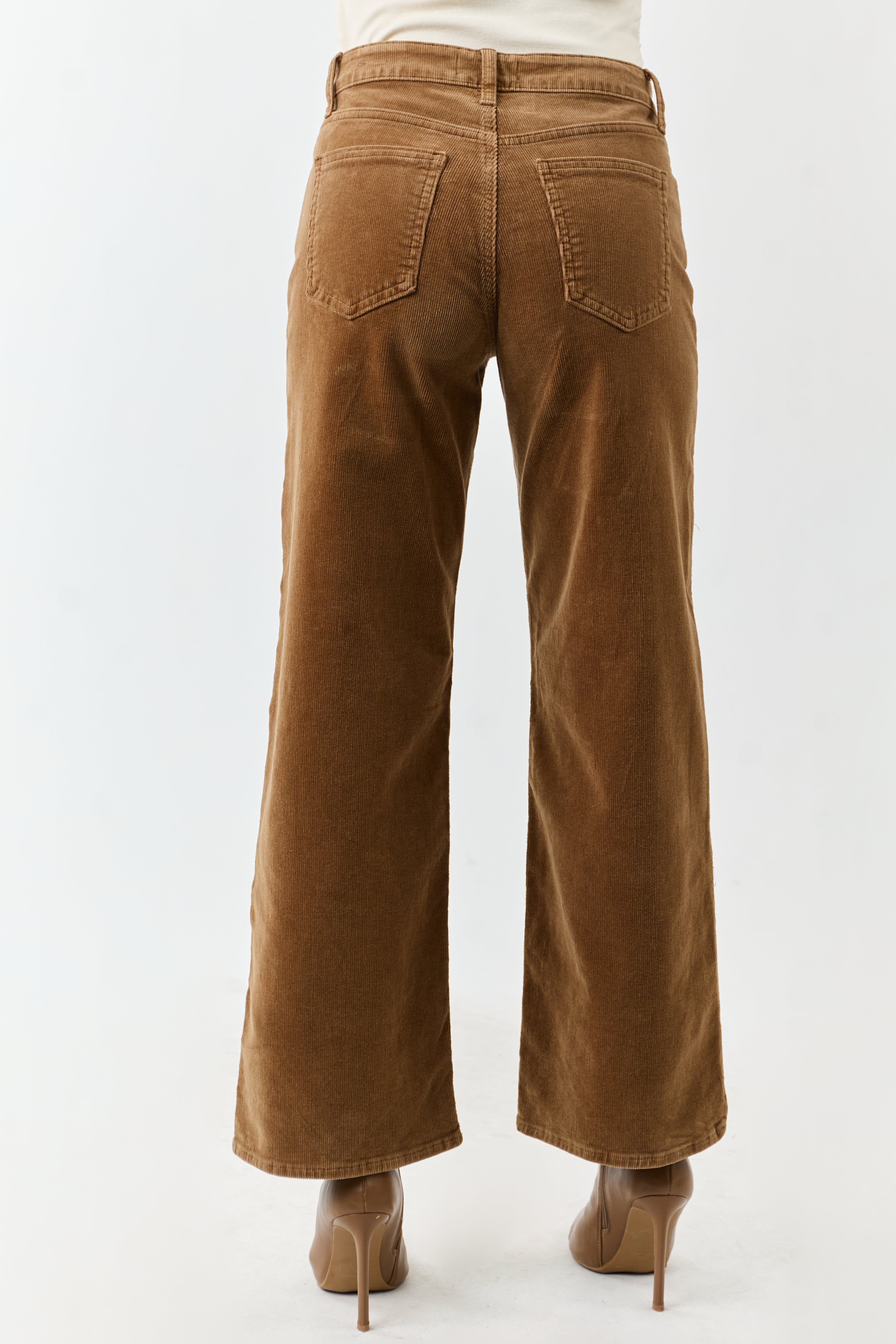 Peanut Corduroy Wide Leg High Rise Pants | Lime Lush Boutique