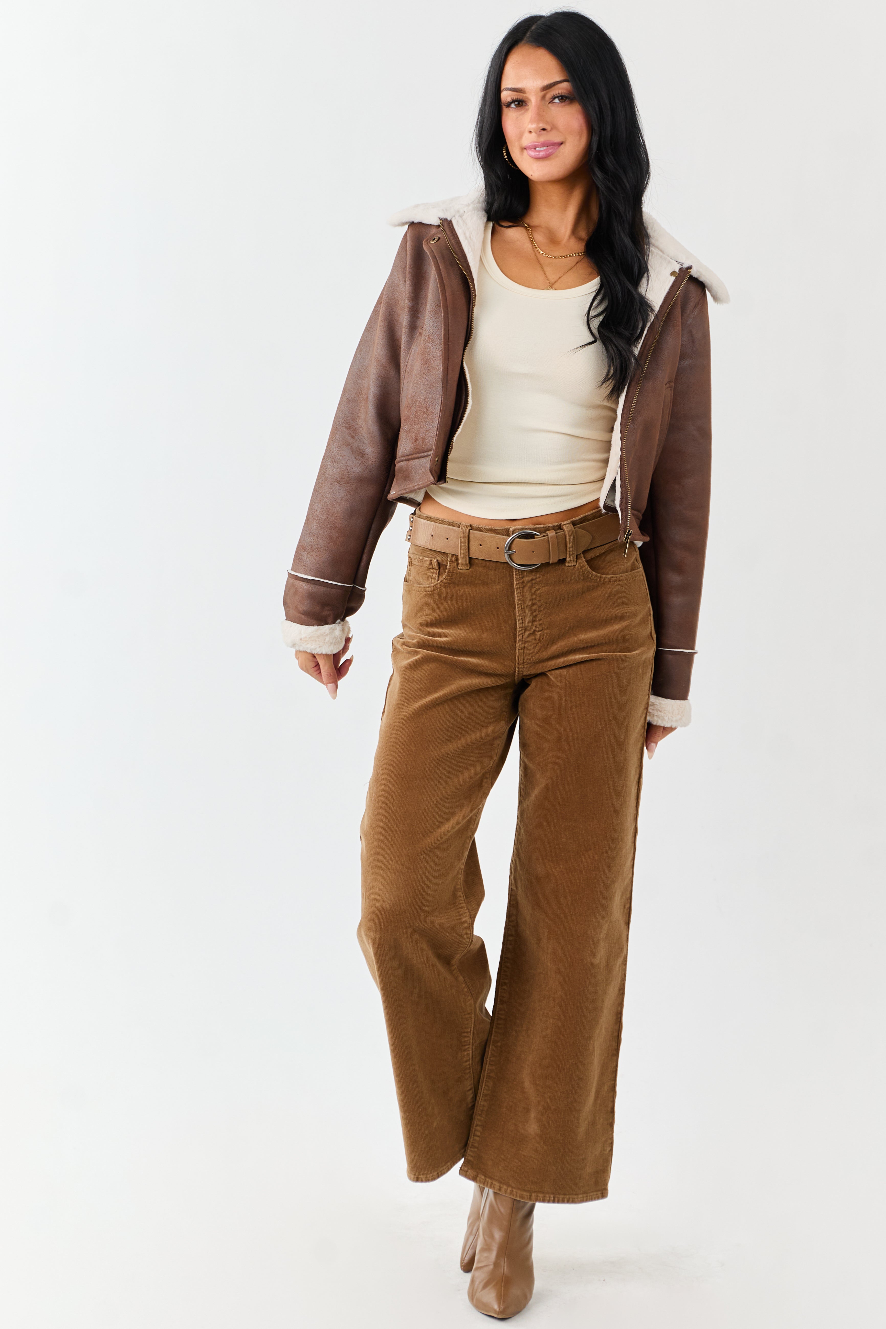 Peanut Corduroy Wide Leg High Rise Pants | Lime Lush Boutique