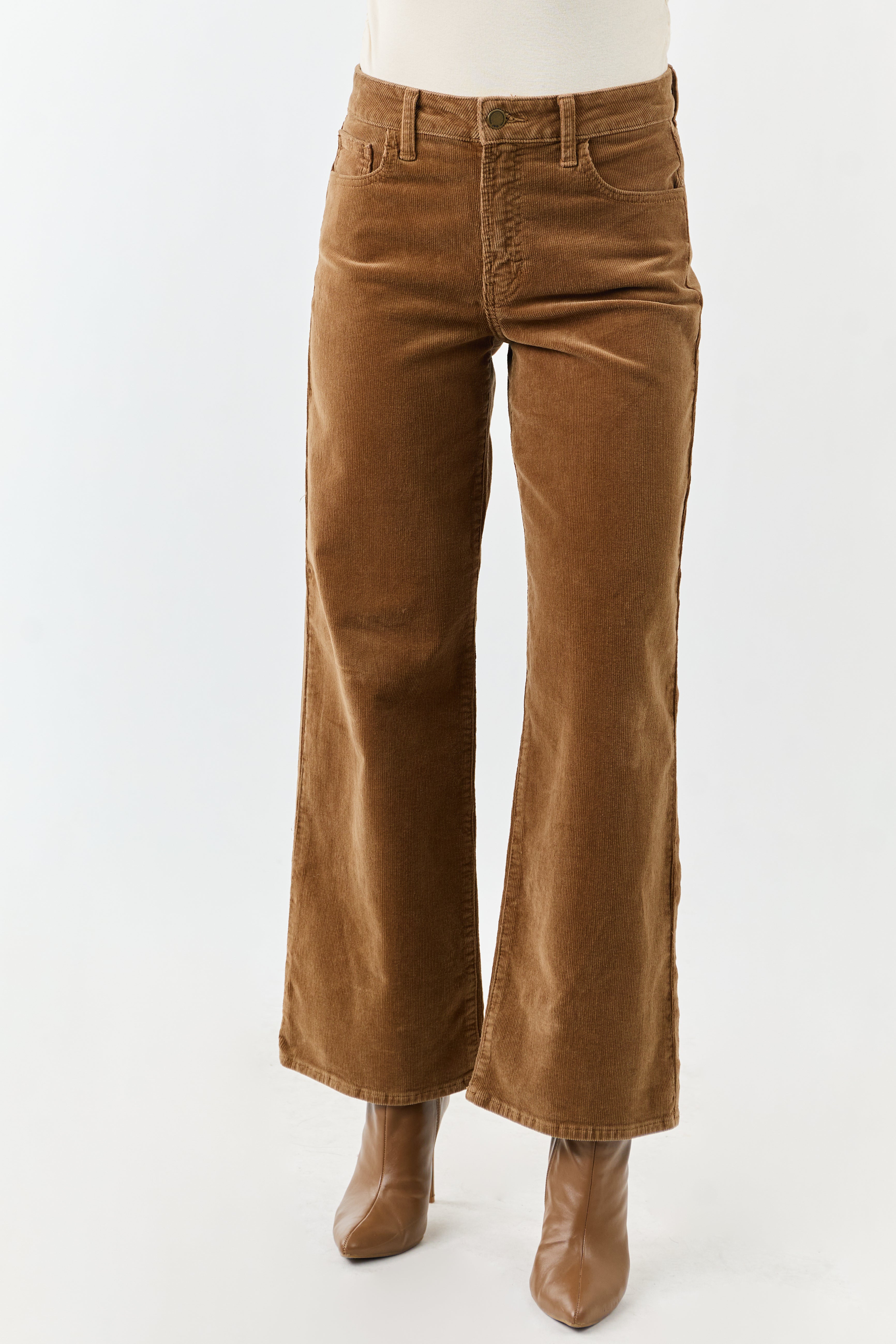 Peanut Corduroy Wide Leg High Rise Pants | Lime Lush Boutique