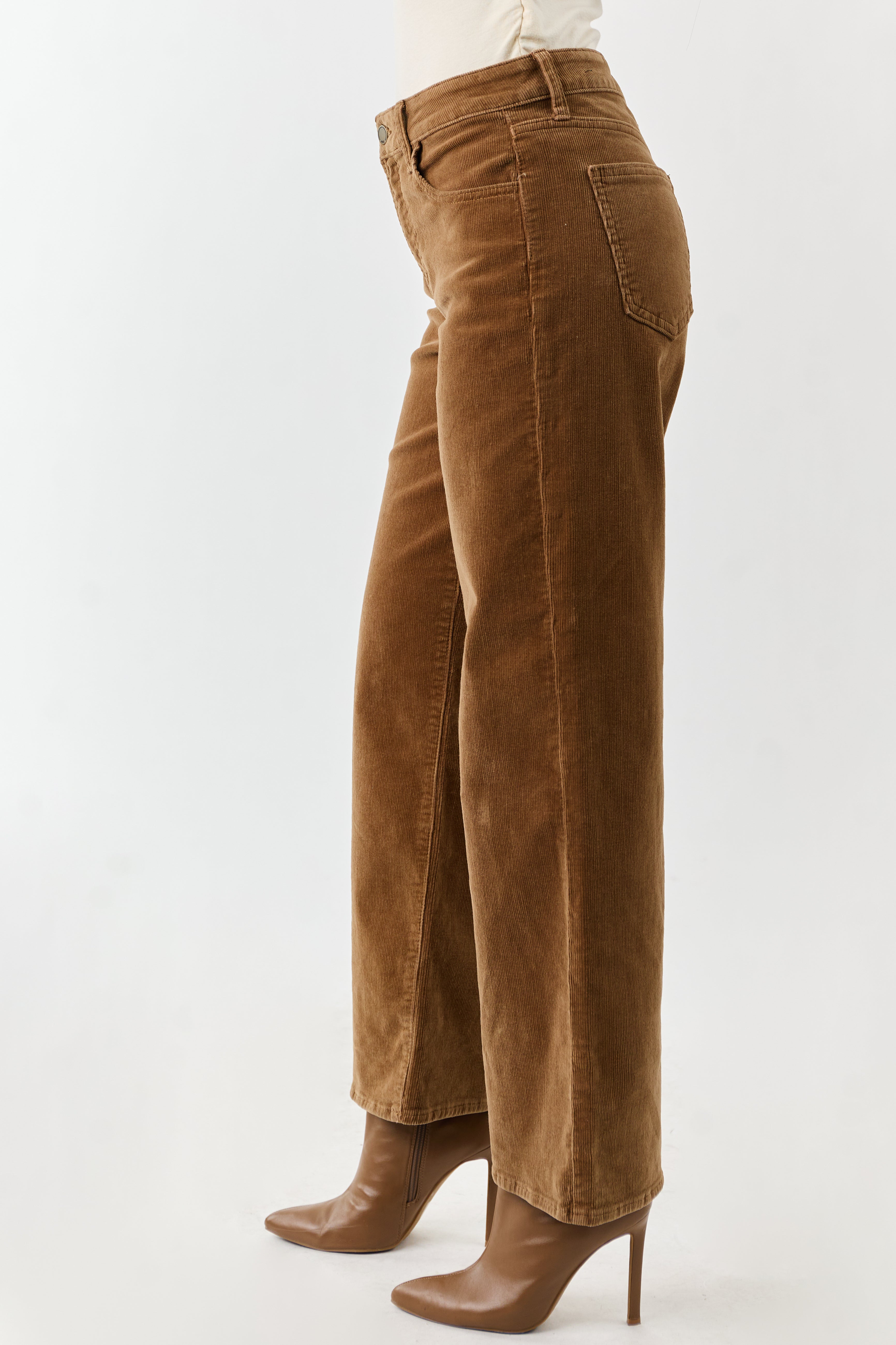 Peanut Corduroy Wide Leg High Rise Pants | Lime Lush Boutique
