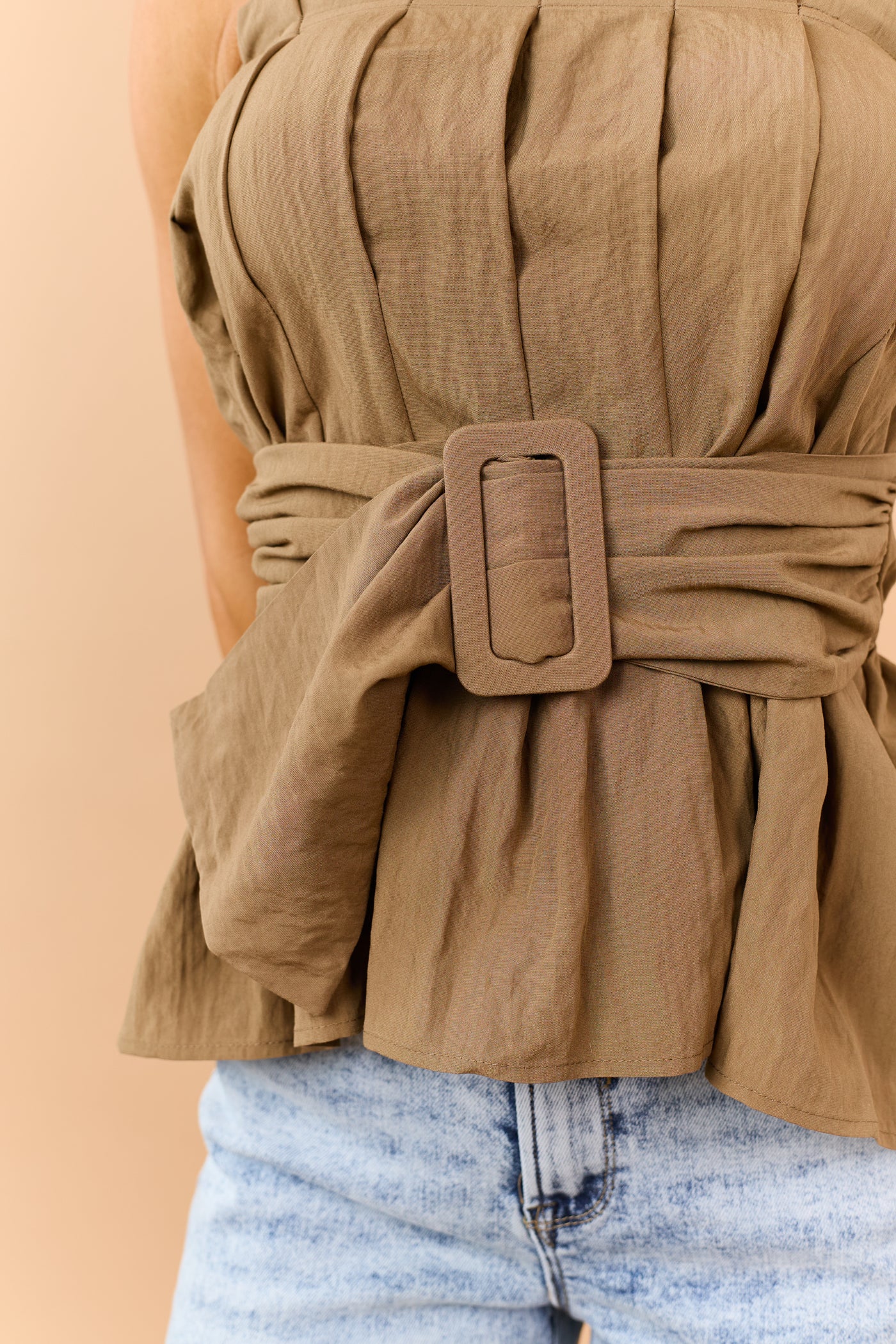 Peanut Pleated Tank Top with Matching Belt