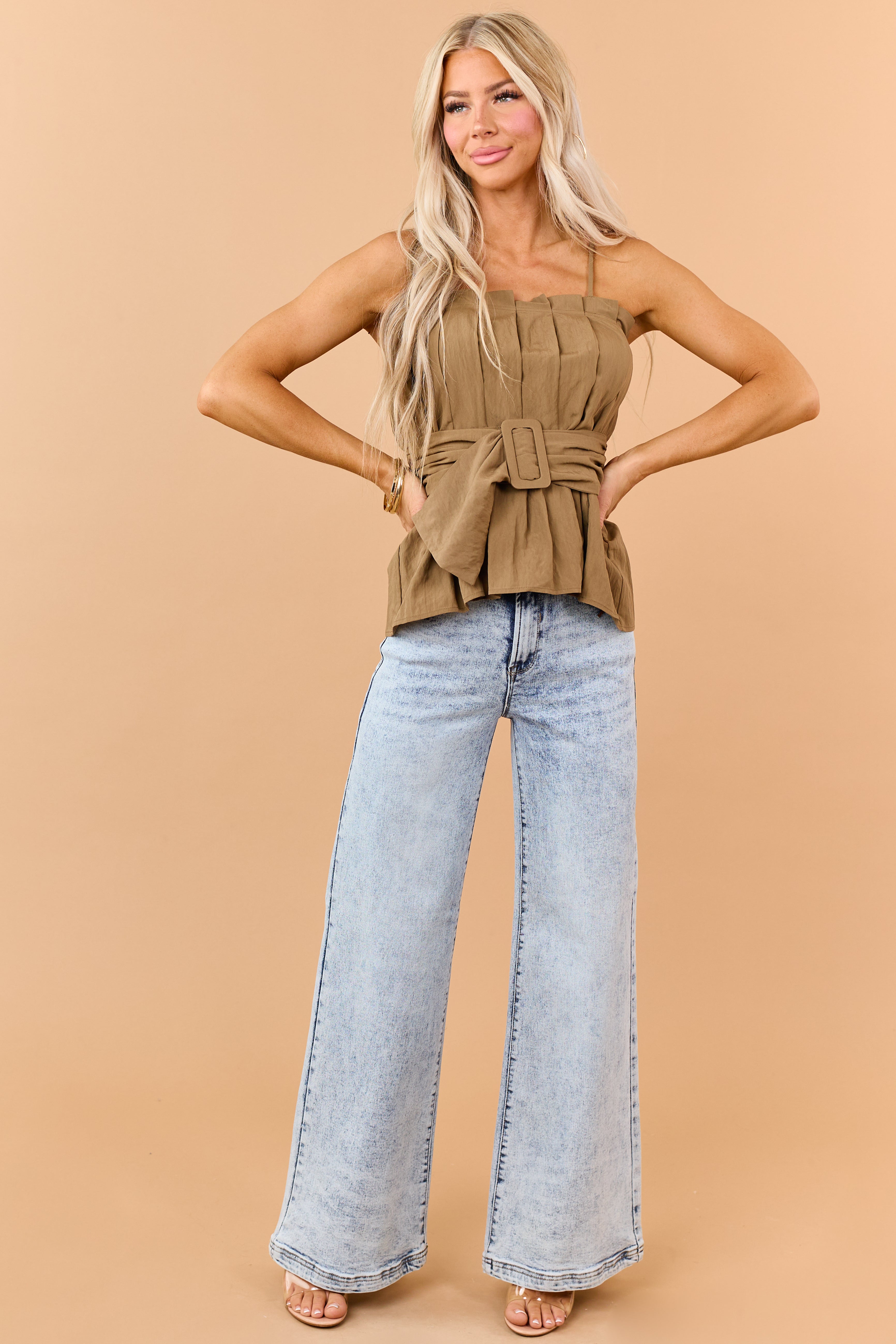 Peanut Pleated Tank Top with Matching Belt