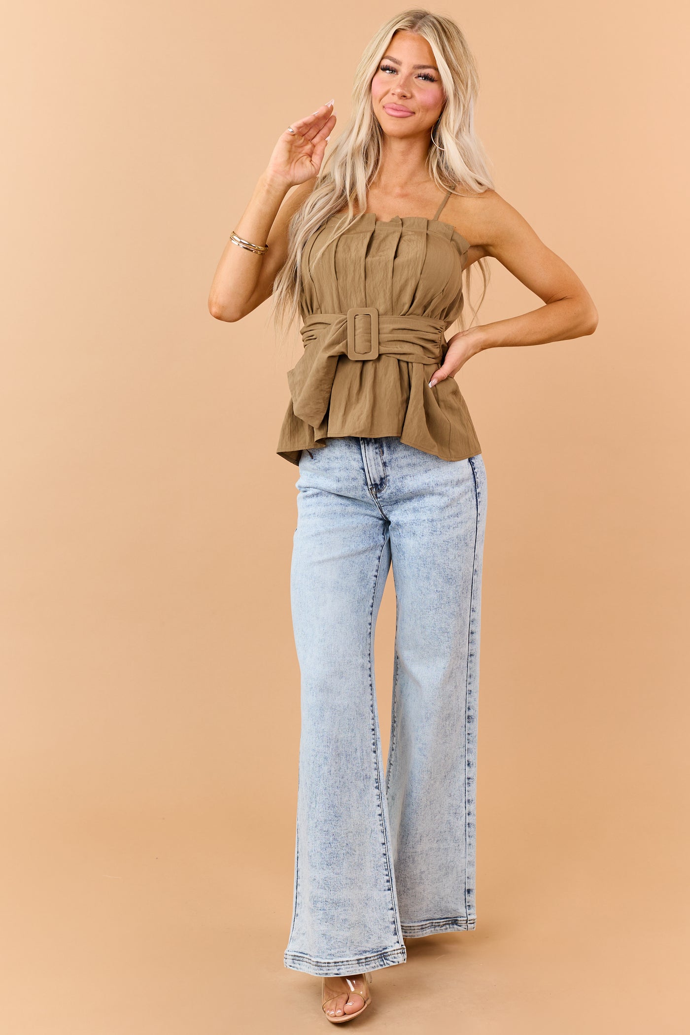 Peanut Pleated Tank Top with Matching Belt