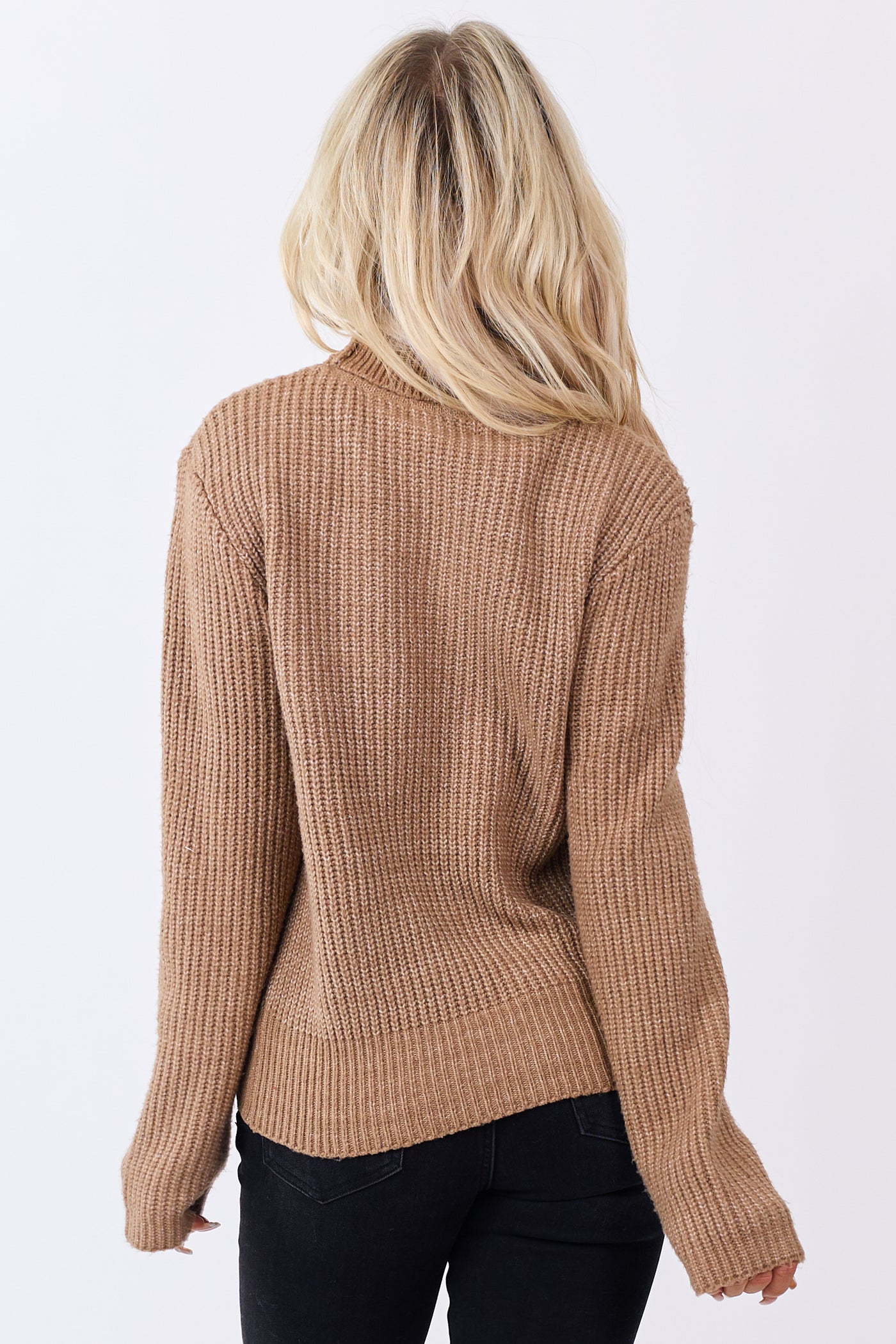 Peanut Rib Knit Turtleneck Long Sleeve Sweater