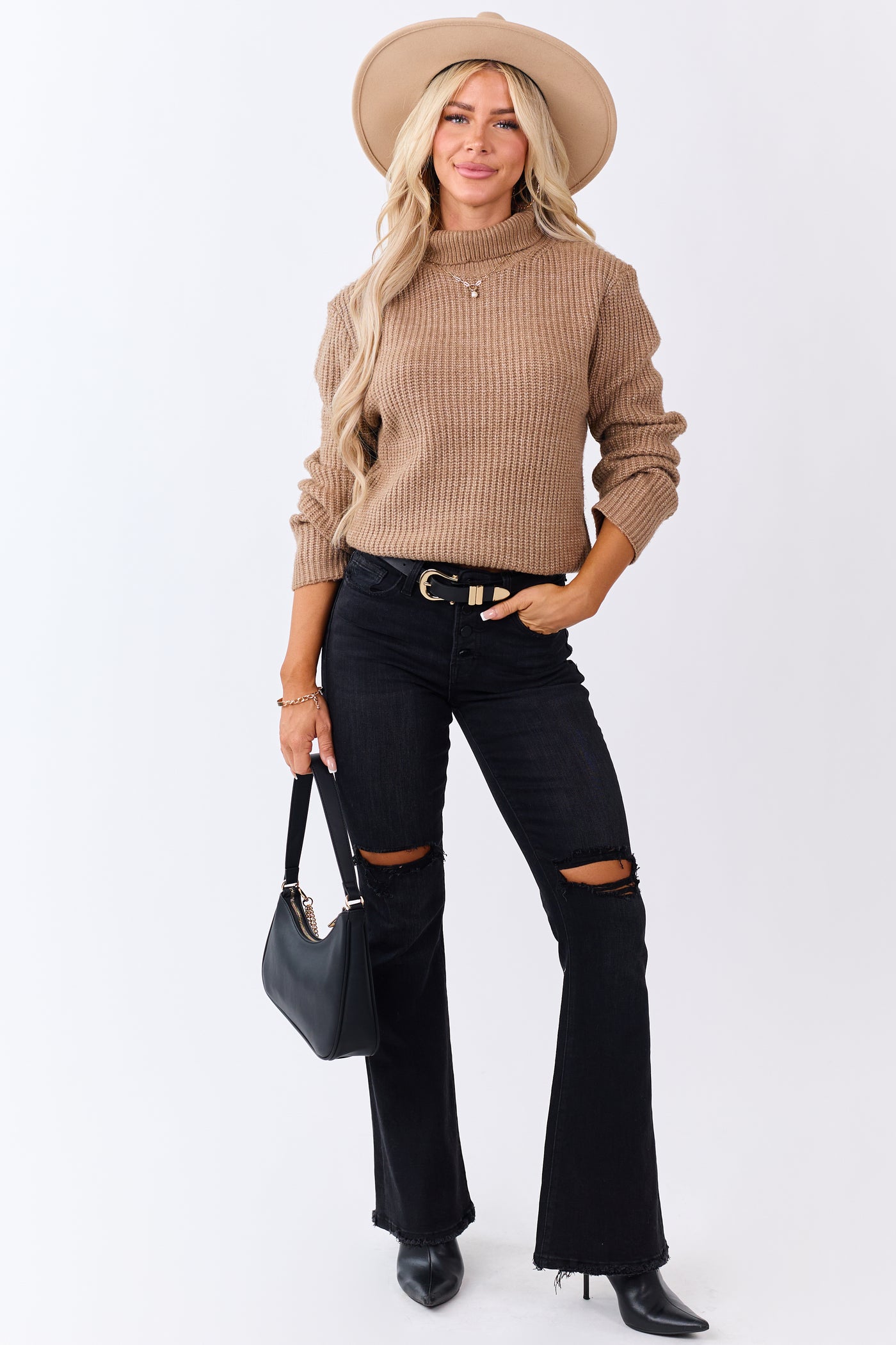 Peanut Rib Knit Turtleneck Long Sleeve Sweater
