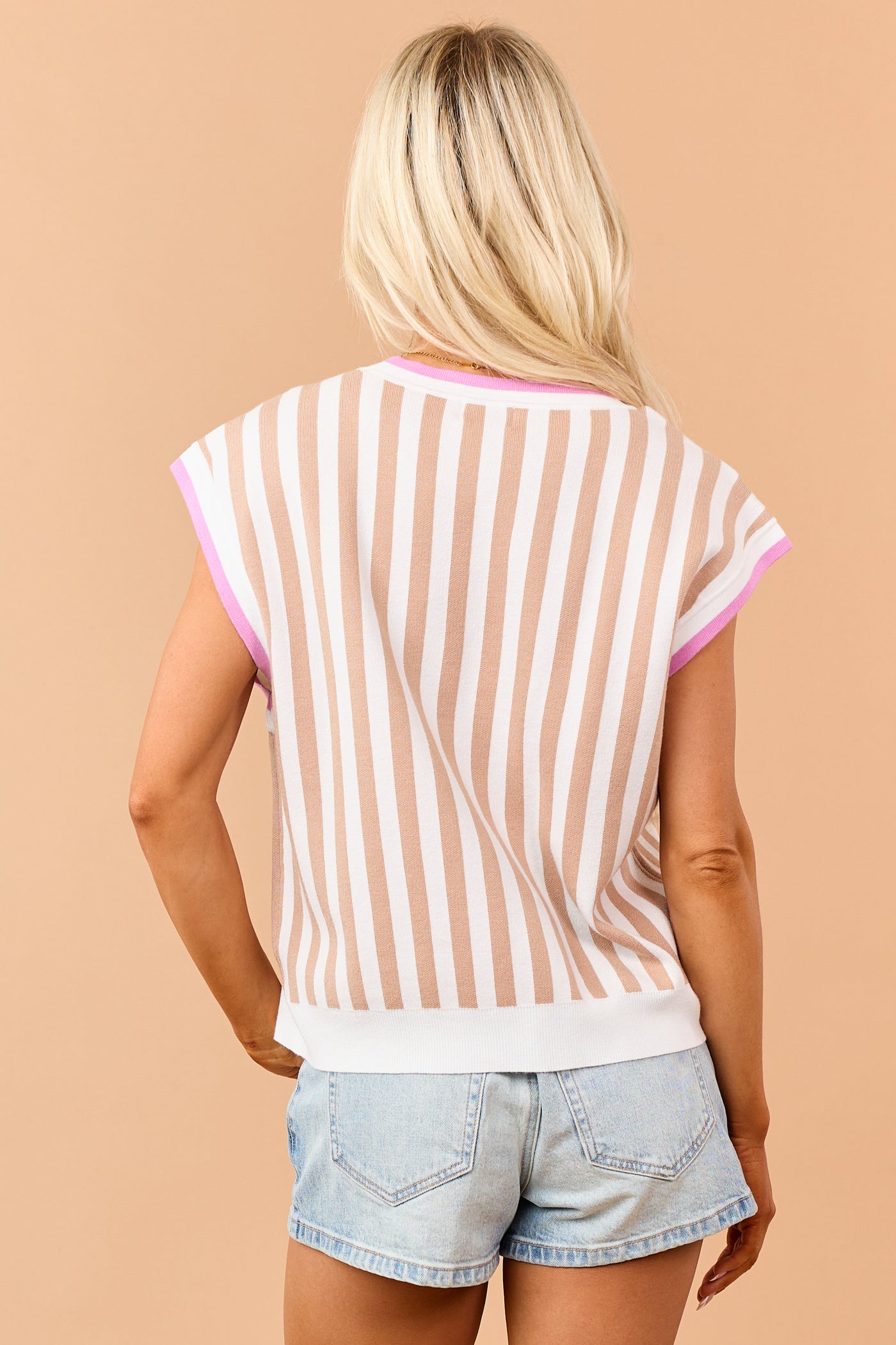 Peanut Striped Button Down Relaxed Sweater Vest