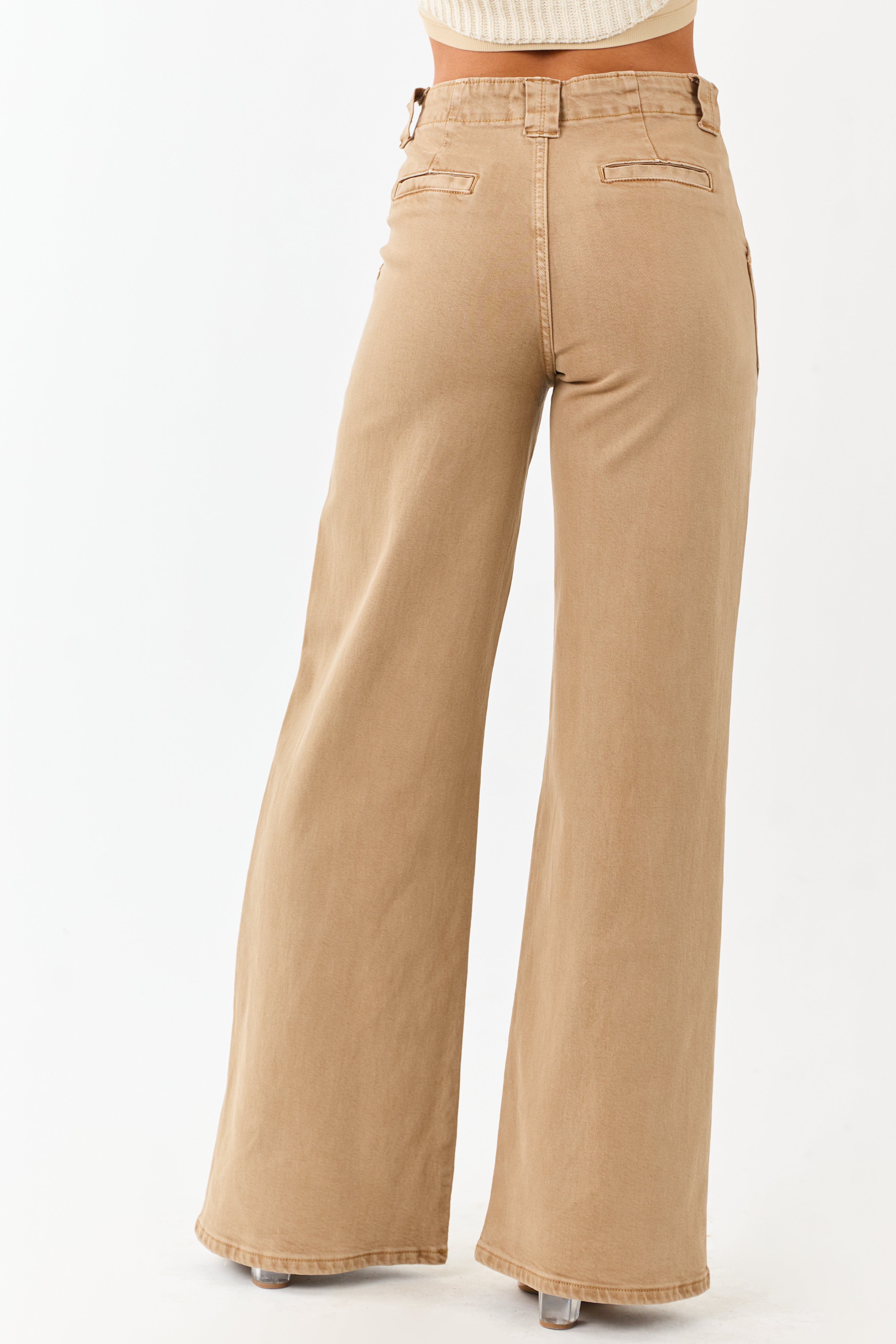 Peanut Washed Stretchy High Rise Wide Leg Jeans