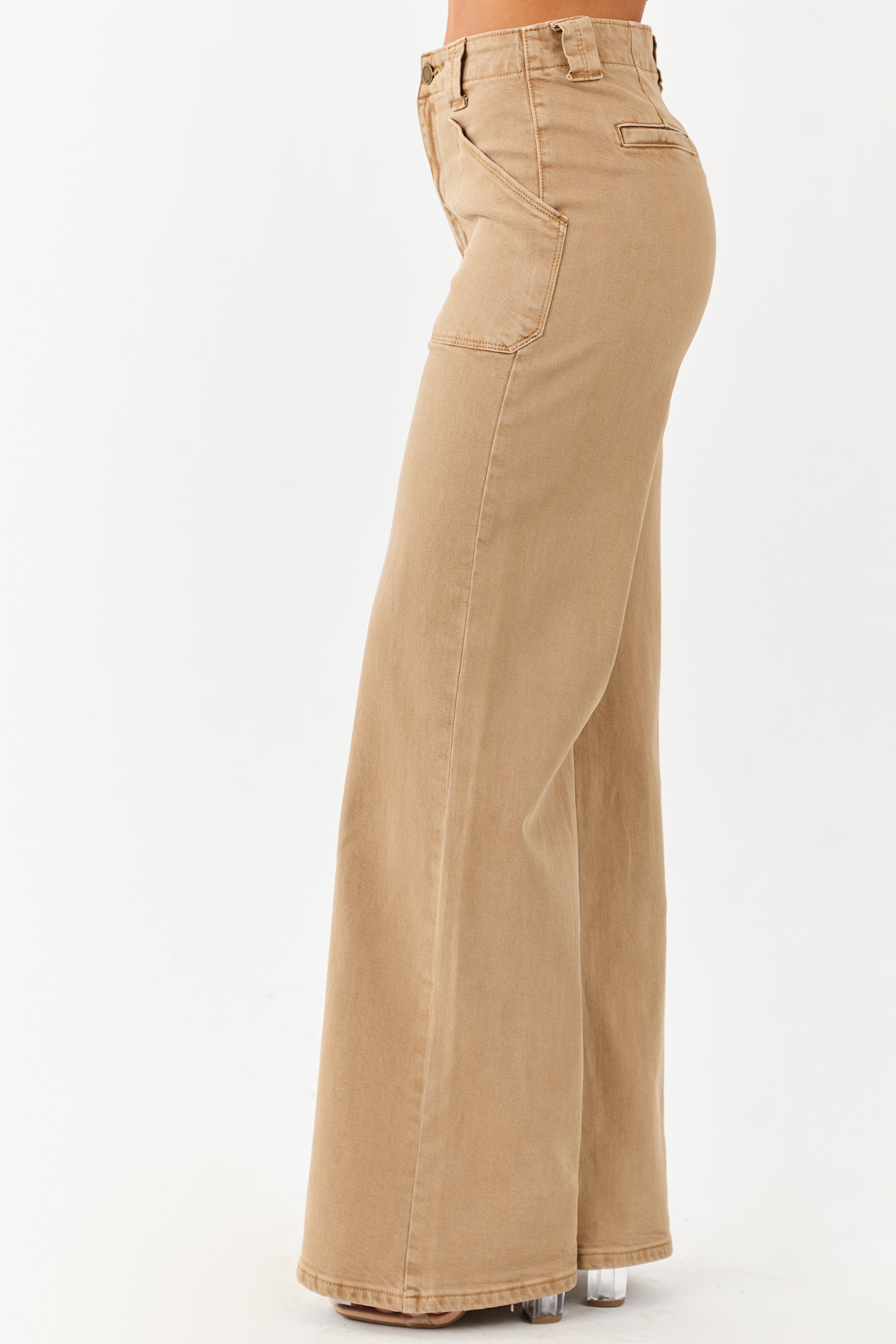 Peanut Washed Stretchy High Rise Wide Leg Jeans
