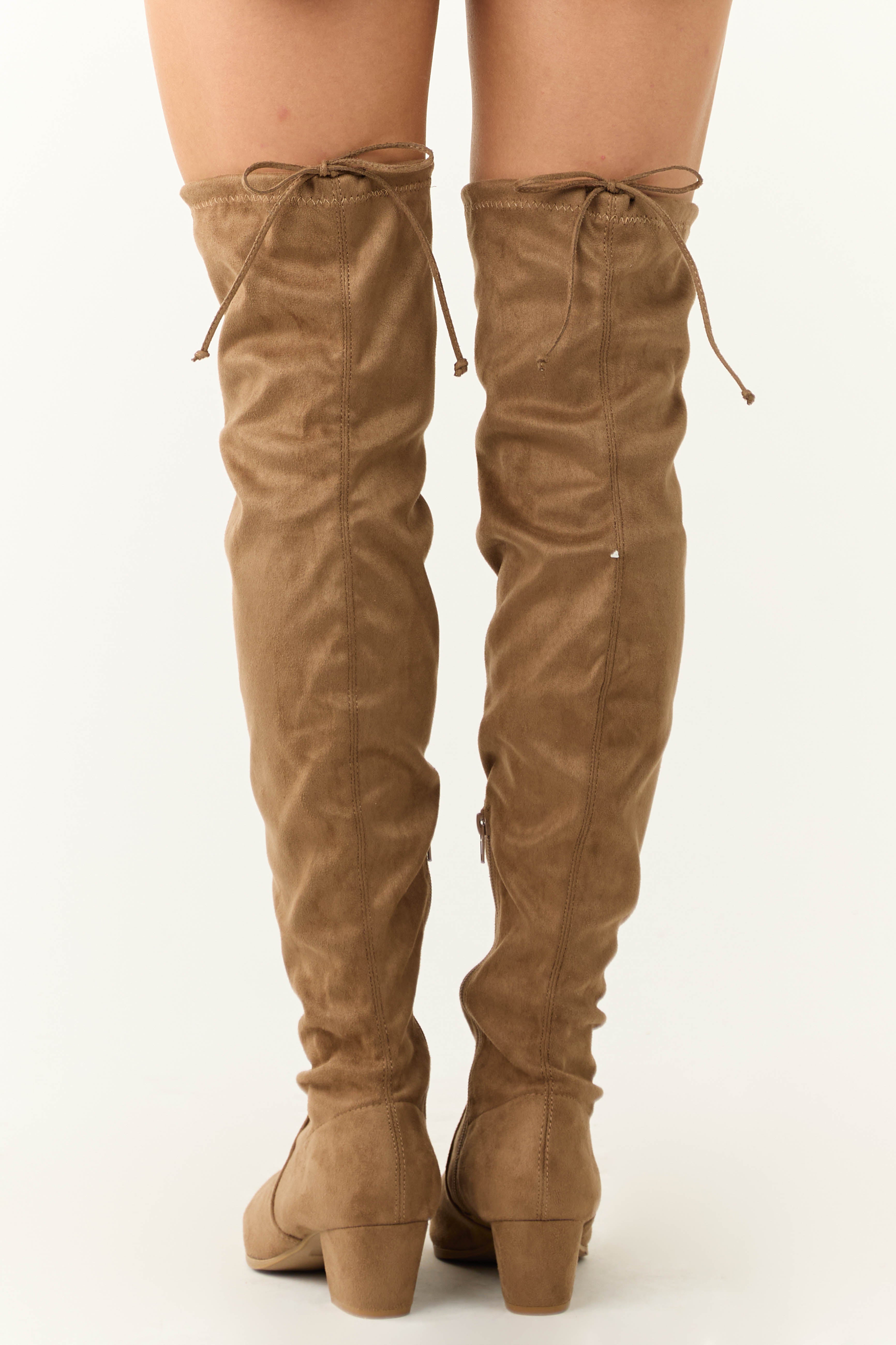 Thigh high taupe suede boots hotsell