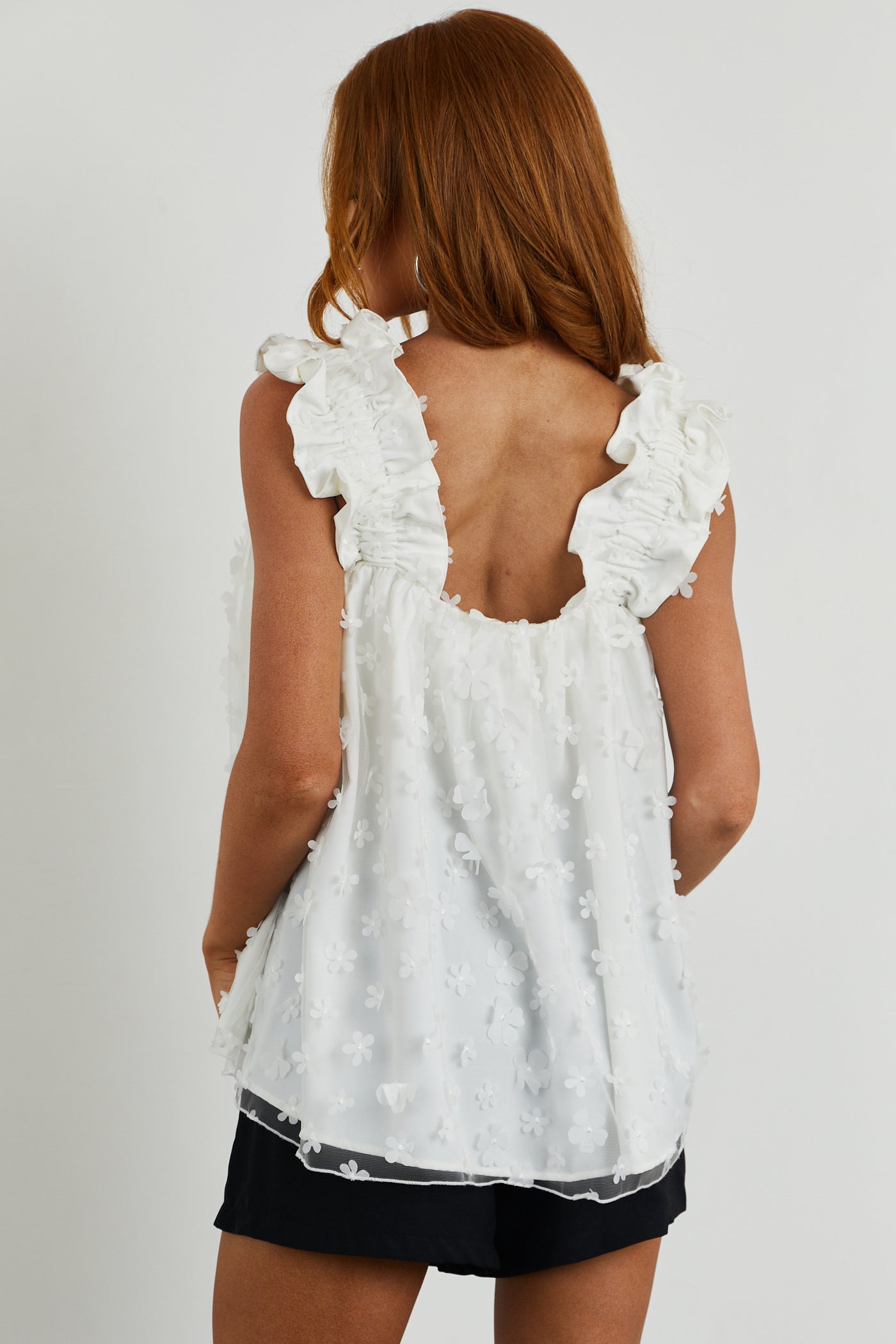 Pearl White Floral Embellished Sleeveless Blouse