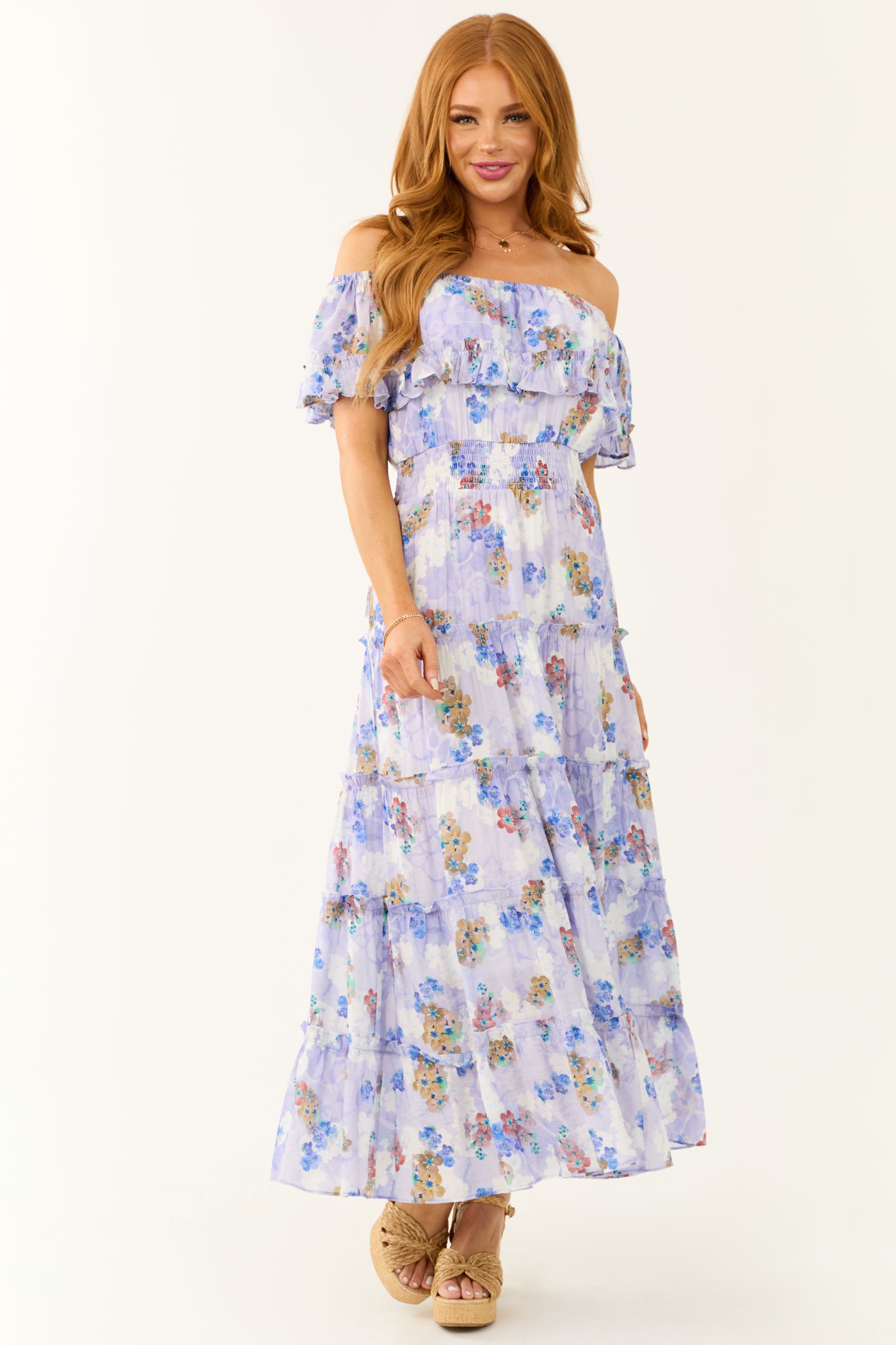 Periwinkle Floral Print Off Shoulder Maxi Dress | Lime Lush Boutique Periwinkle Floral Print Off Shoulder Maxi Dress | Lime Lush Boutique