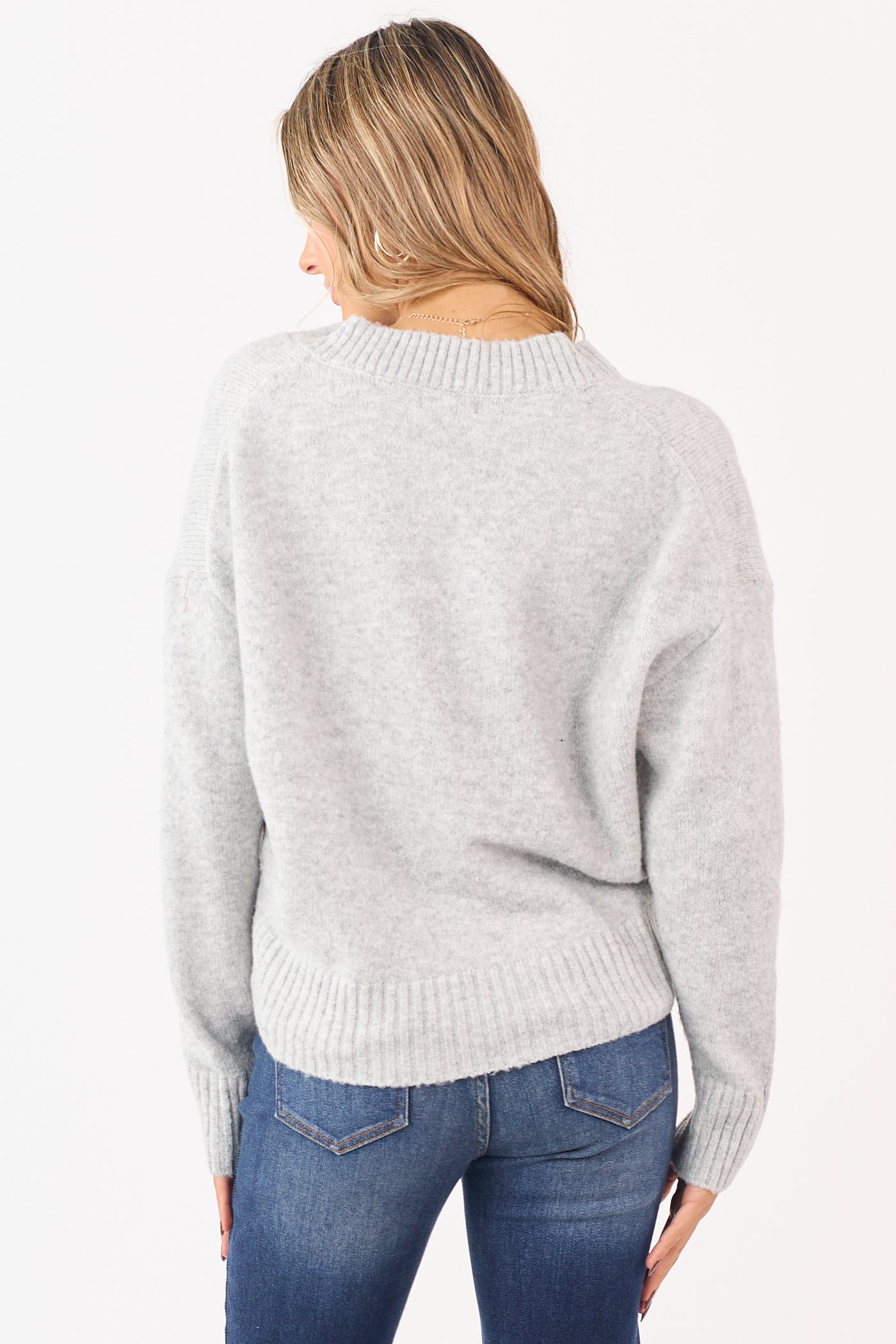 Pewter Grey V-Neck Soft Relaxed Knit Sweater