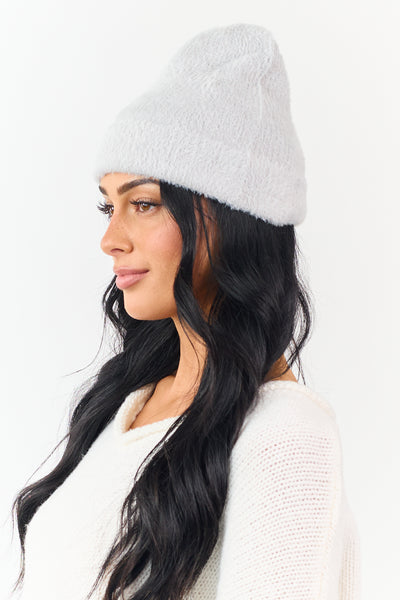 Pewter Grey Soft Fuzzy Knit Beanie