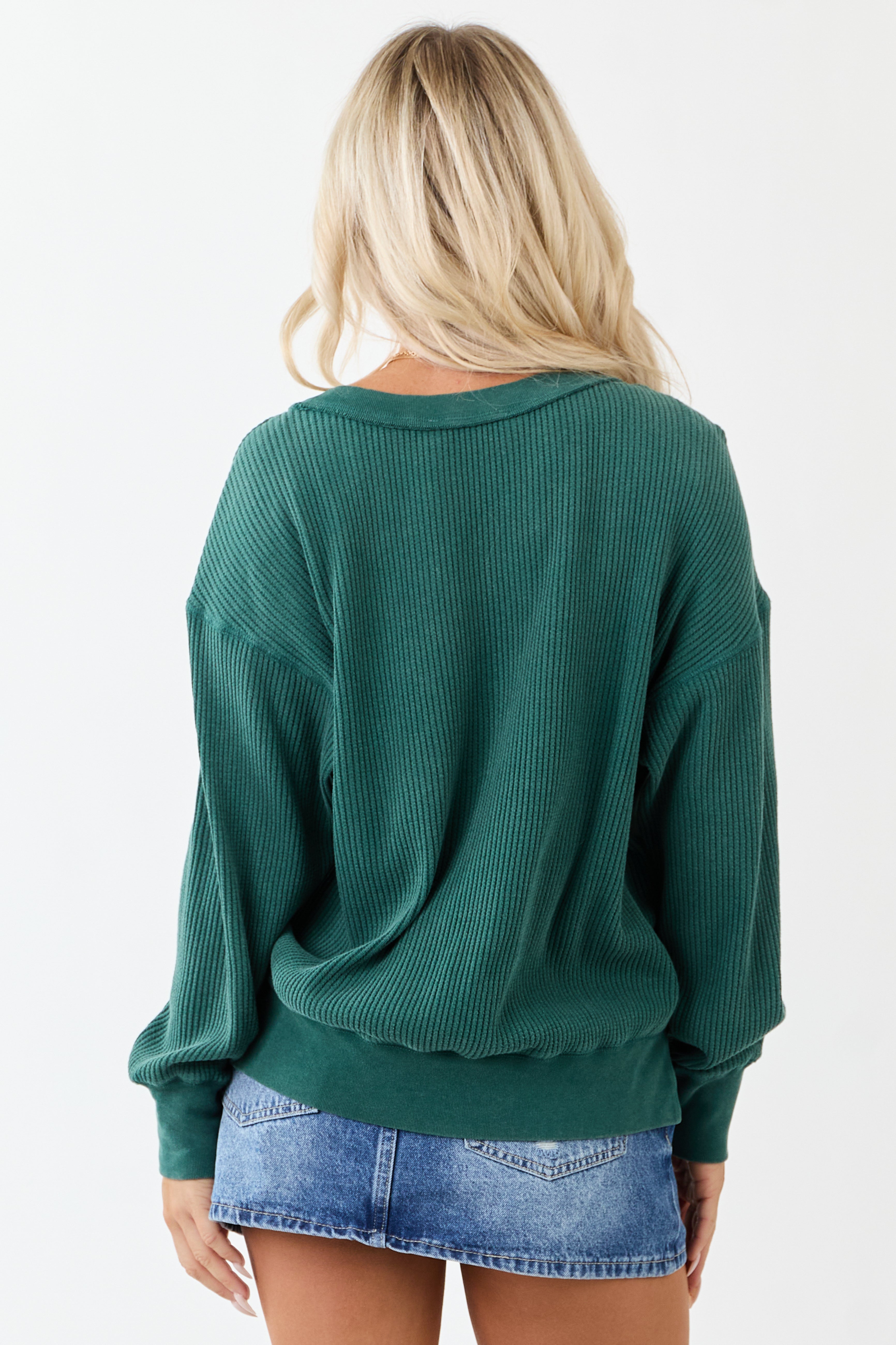 トップス COMOLI W/L/S BOAT NECK KNIT size3 Pine Boat Neck Cotton Knit Relaxed Sweater | Lime Lush Boutique