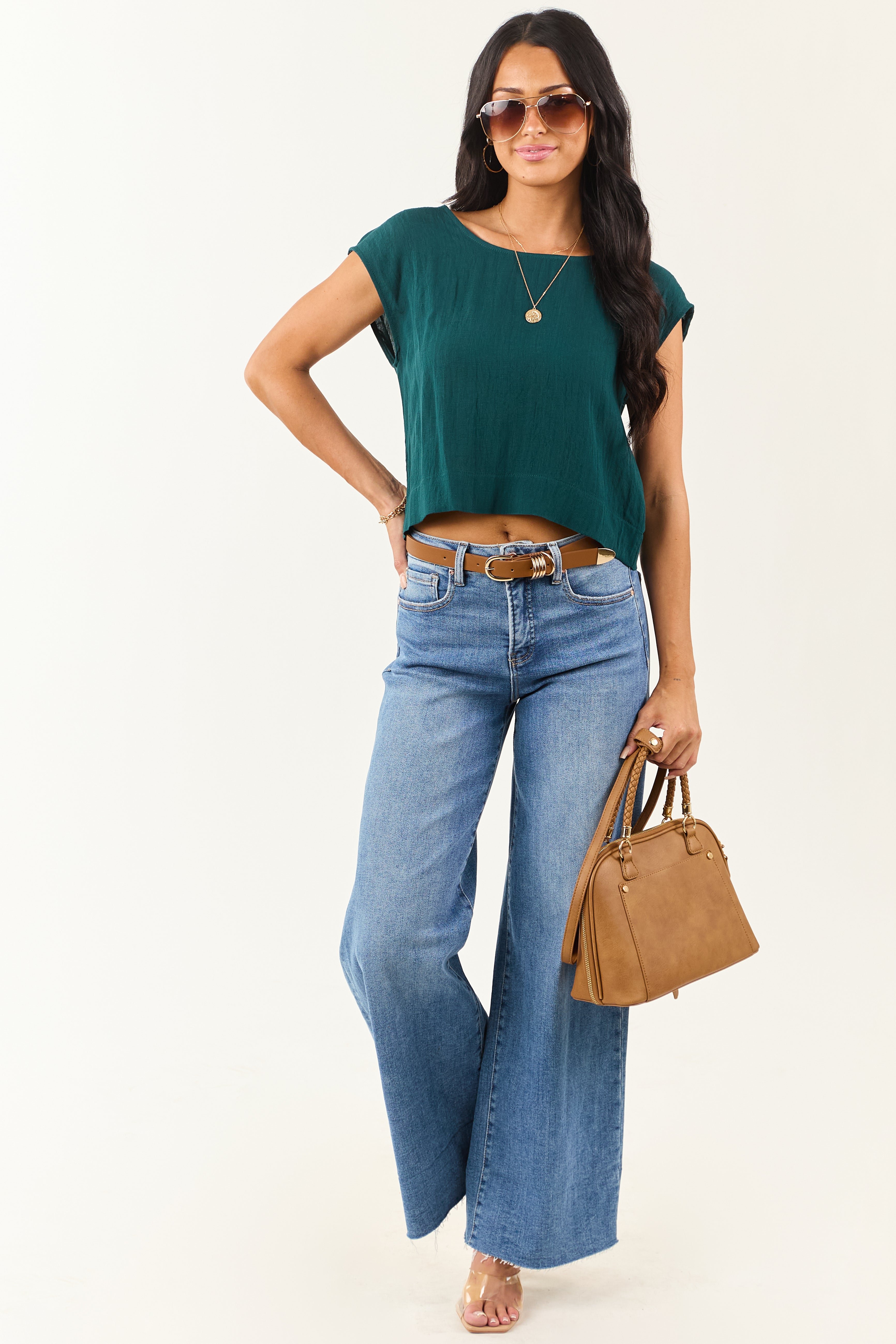 Pine Cap Sleeve Round Neck Boxy Fit Top
