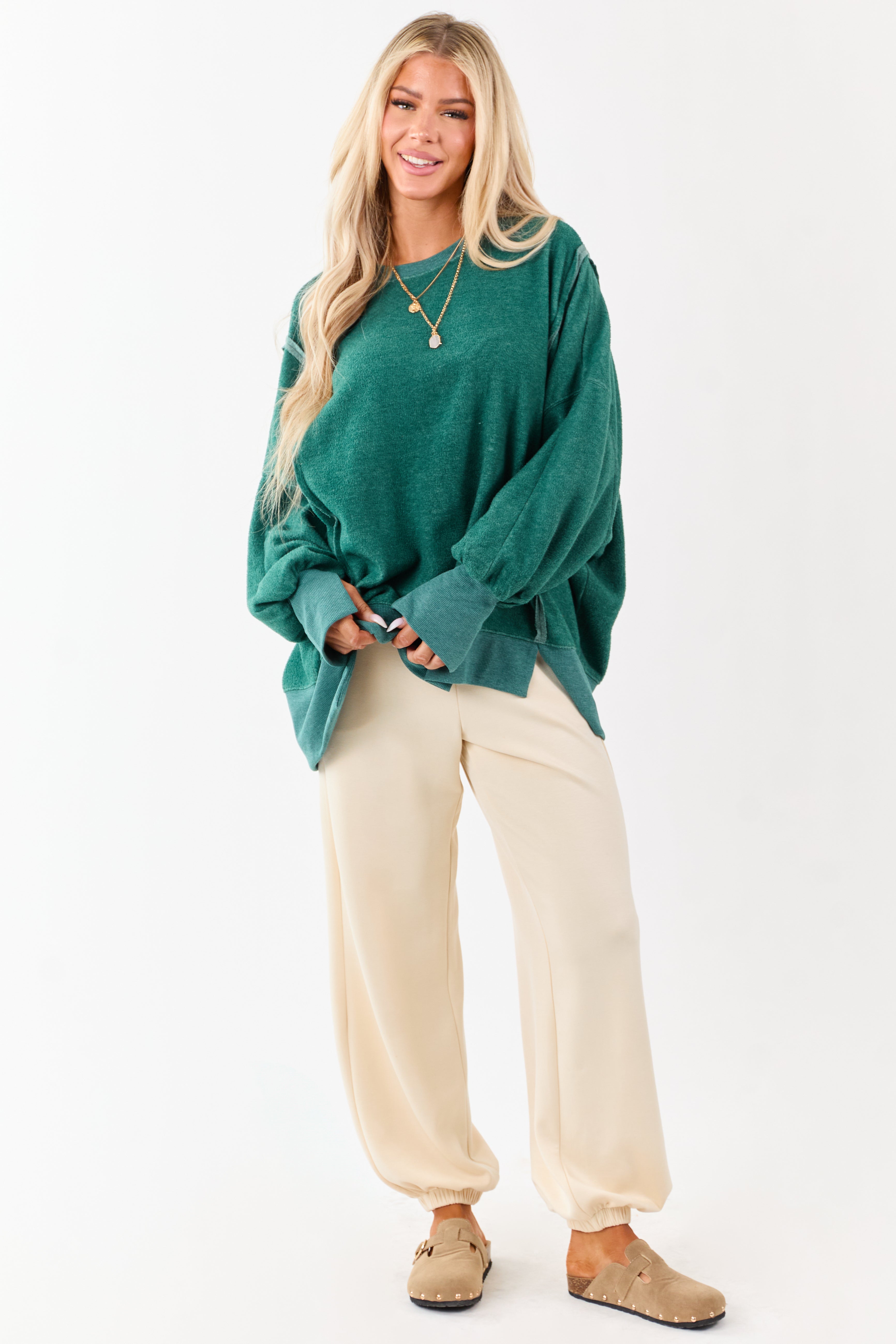 Pine Crew Neck Relaxed Fleece Sweatshirt