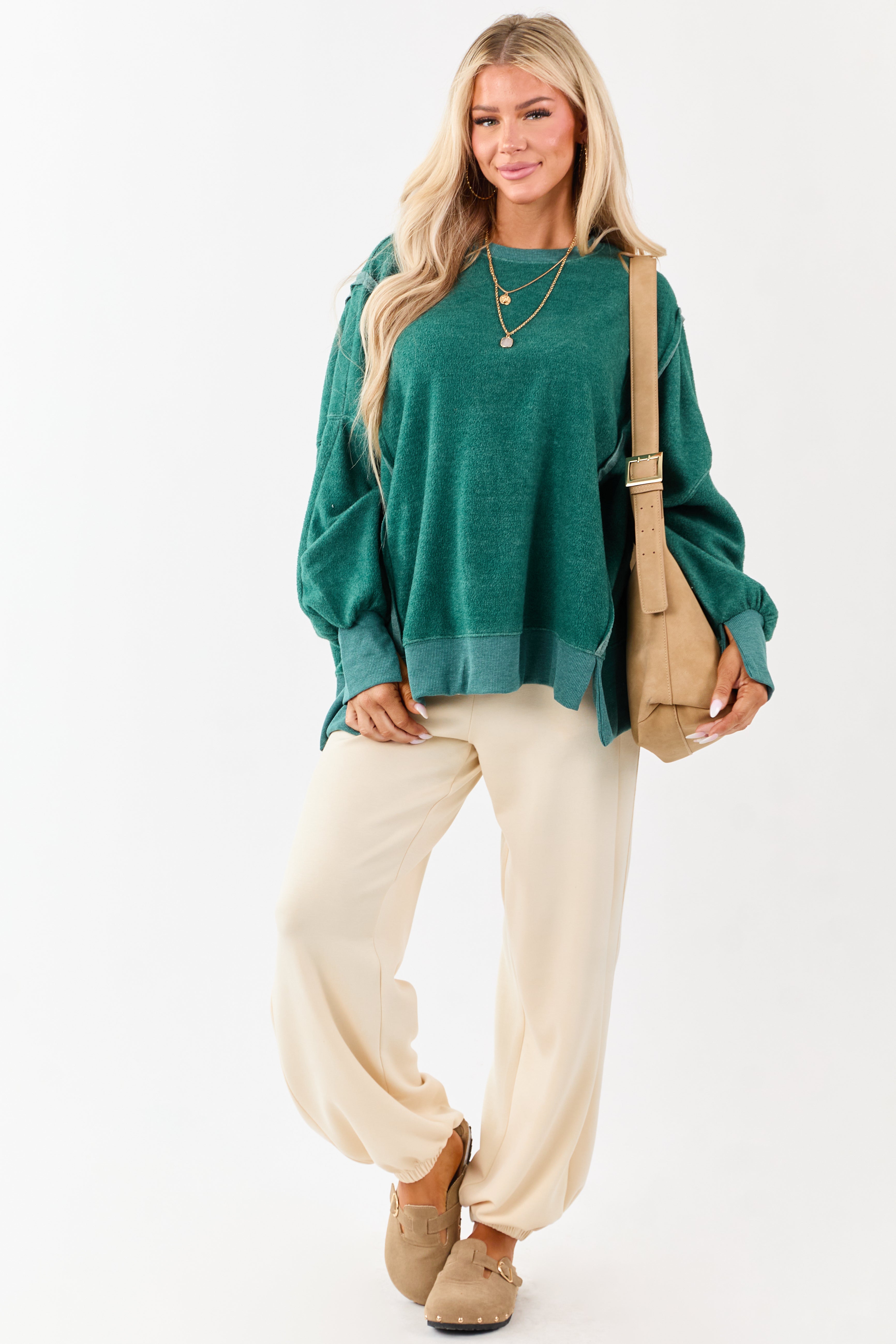 Pine Crew Neck Relaxed Fleece Sweatshirt