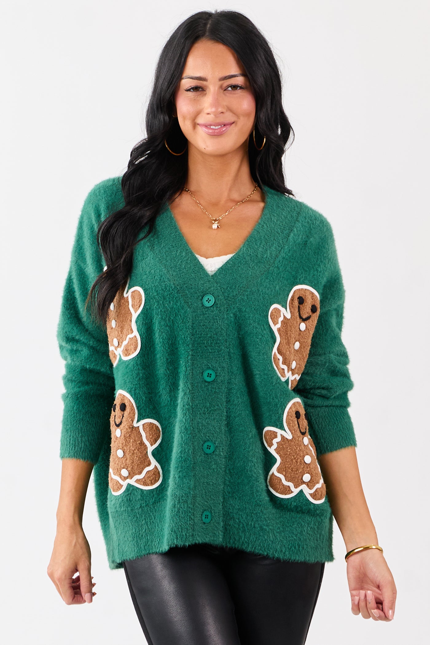 Pine Gingerbread Graphic Relaxed Eyelash Knit Cardigan