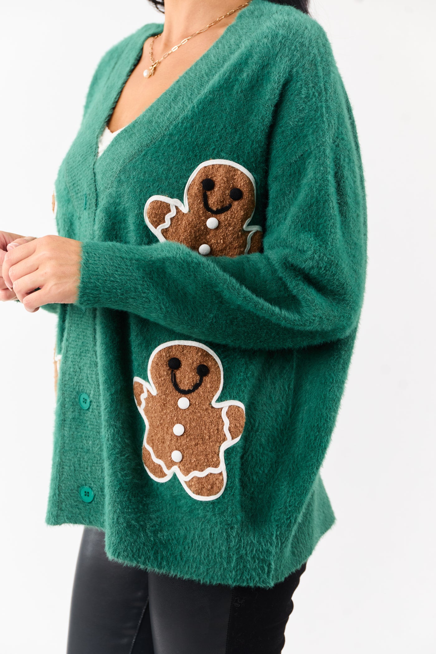 Pine Gingerbread Graphic Relaxed Eyelash Knit Cardigan