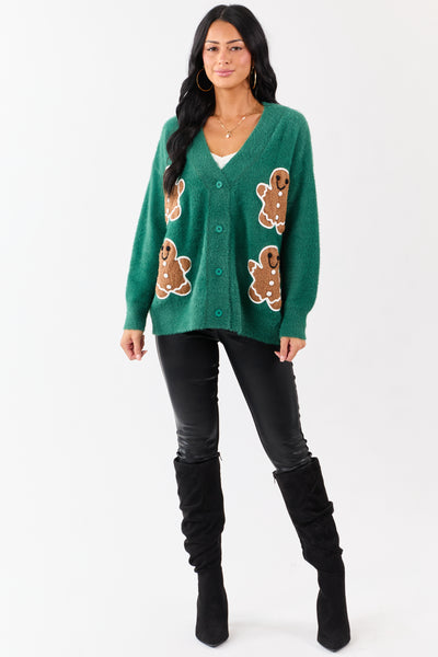 Pine Gingerbread Graphic Relaxed Eyelash Knit Cardigan