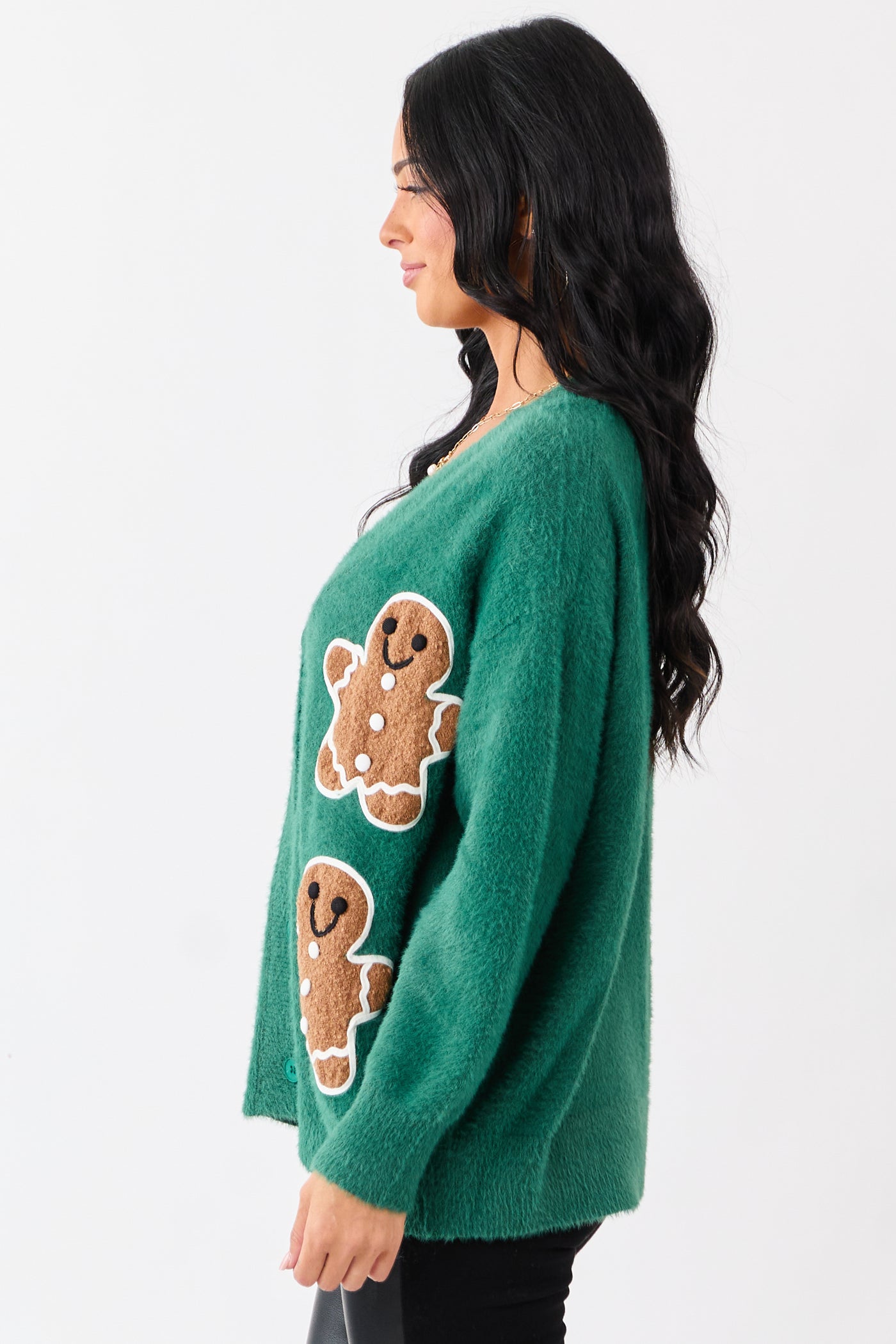 Pine Gingerbread Graphic Relaxed Eyelash Knit Cardigan