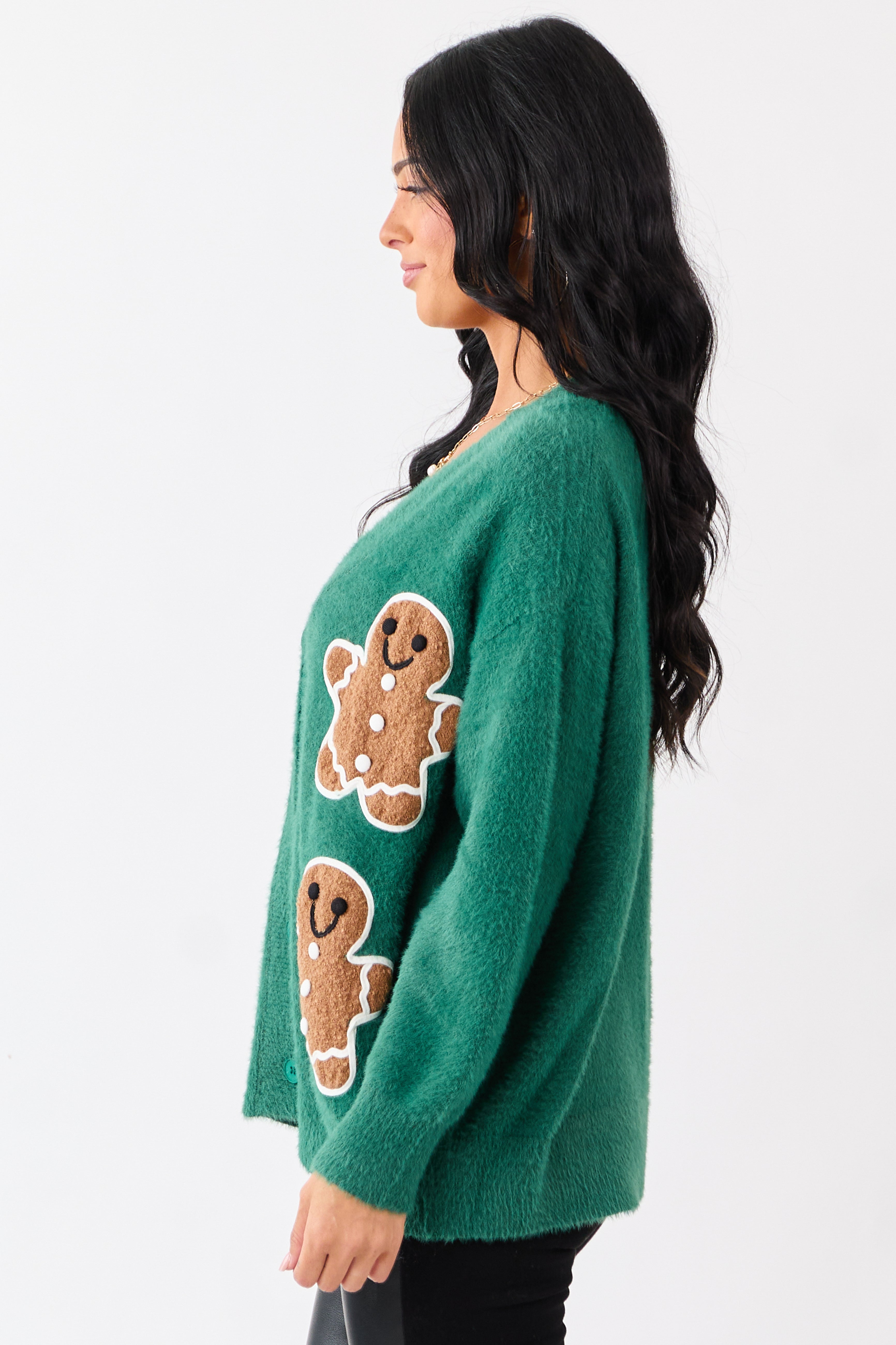 Pine Gingerbread Graphic Relaxed Eyelash Knit Cardigan