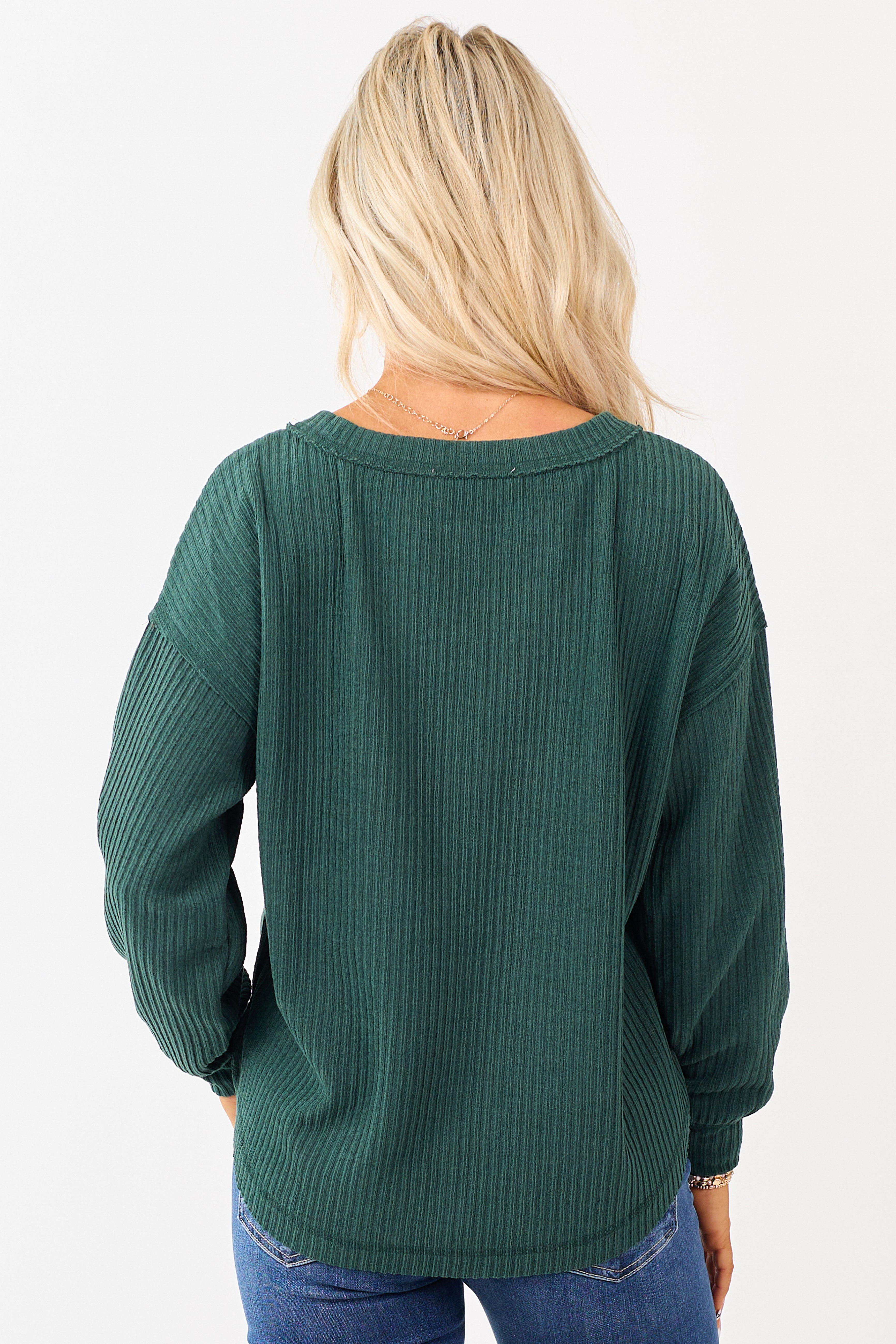 Pine Green Long Sleeve Knit Henley Top