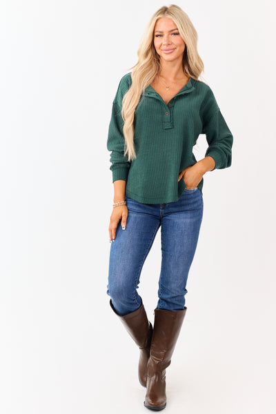 Pine Green Long Sleeve Knit Henley Top