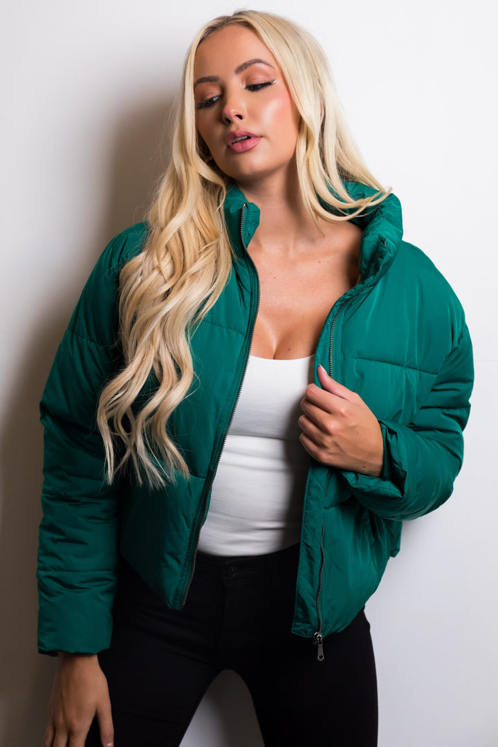 Pine Green Zip Up Quilted Puffer Jacket