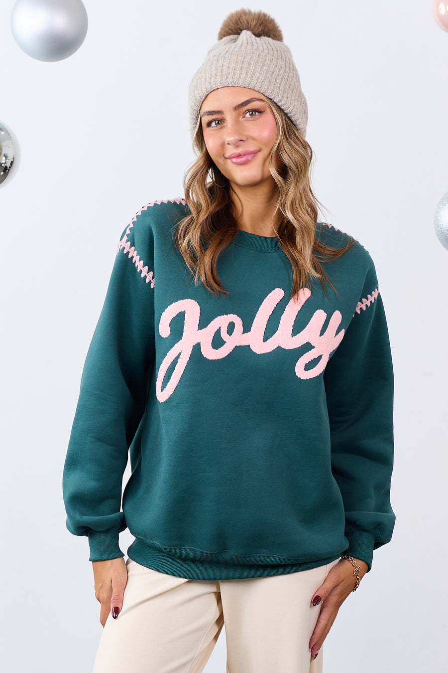 Pine 'Jolly' Graphic Contrast Stitching Sweatshirt