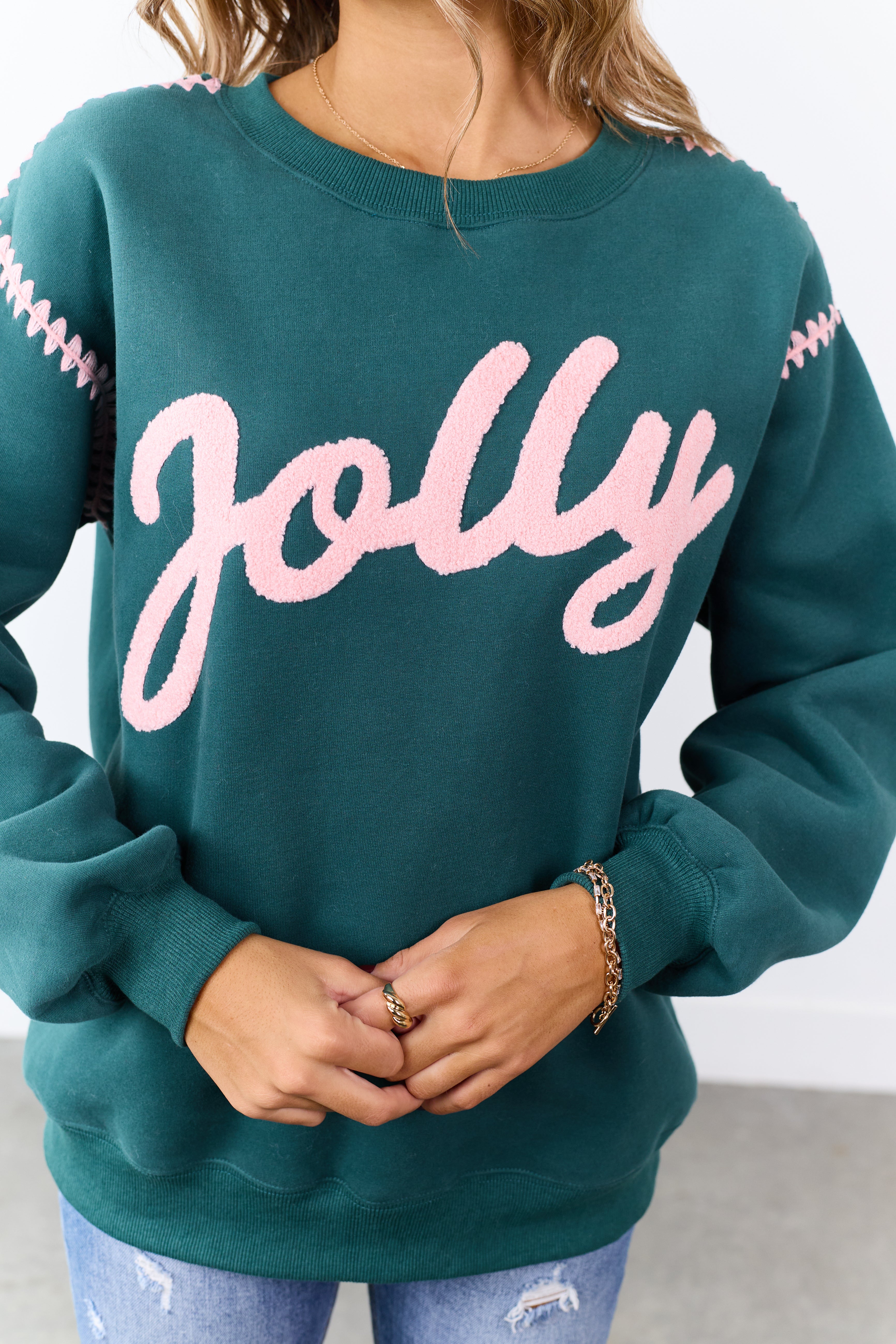 Pine 'Jolly' Graphic Contrast Stitching Sweatshirt