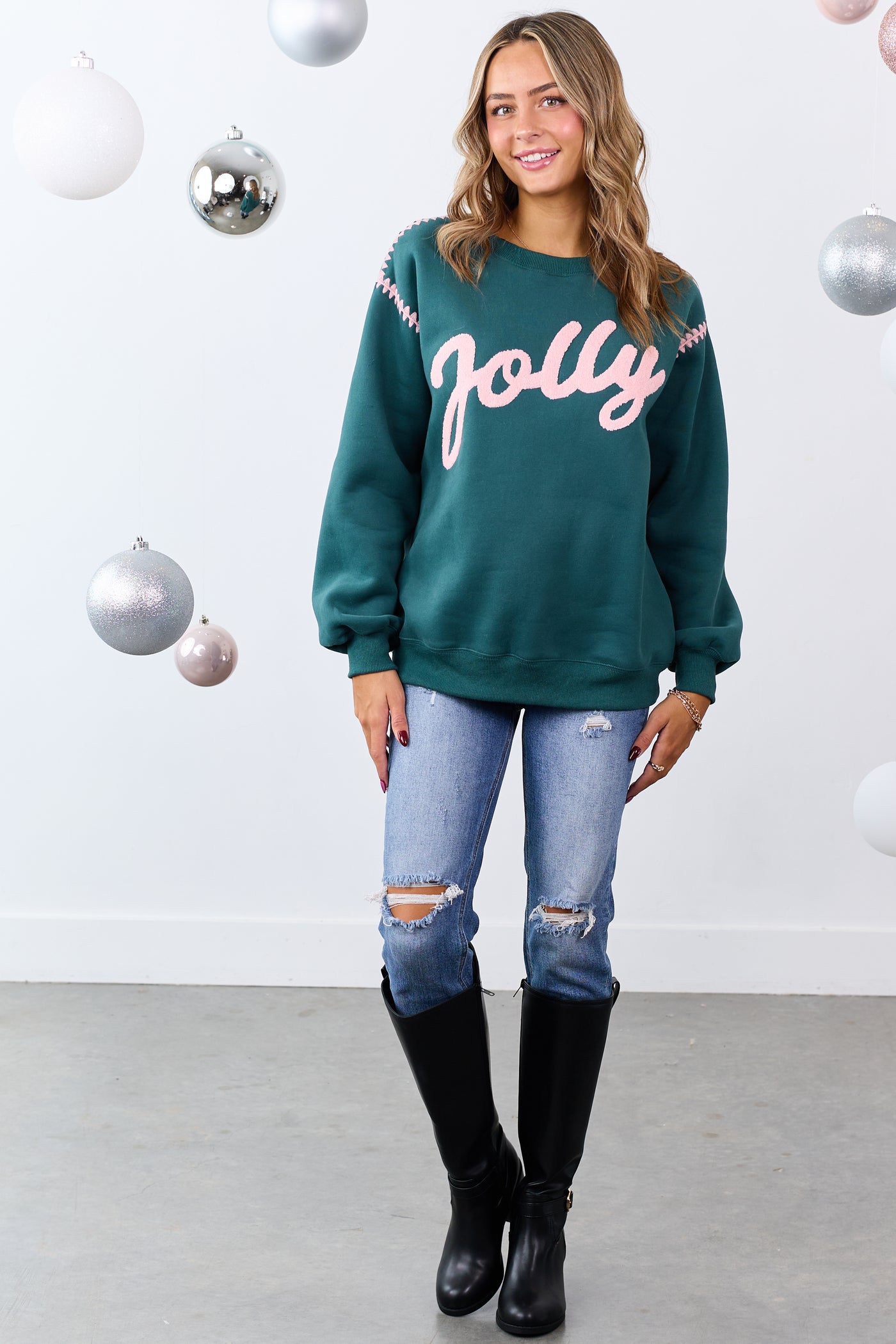 Pine 'Jolly' Graphic Contrast Stitching Sweatshirt