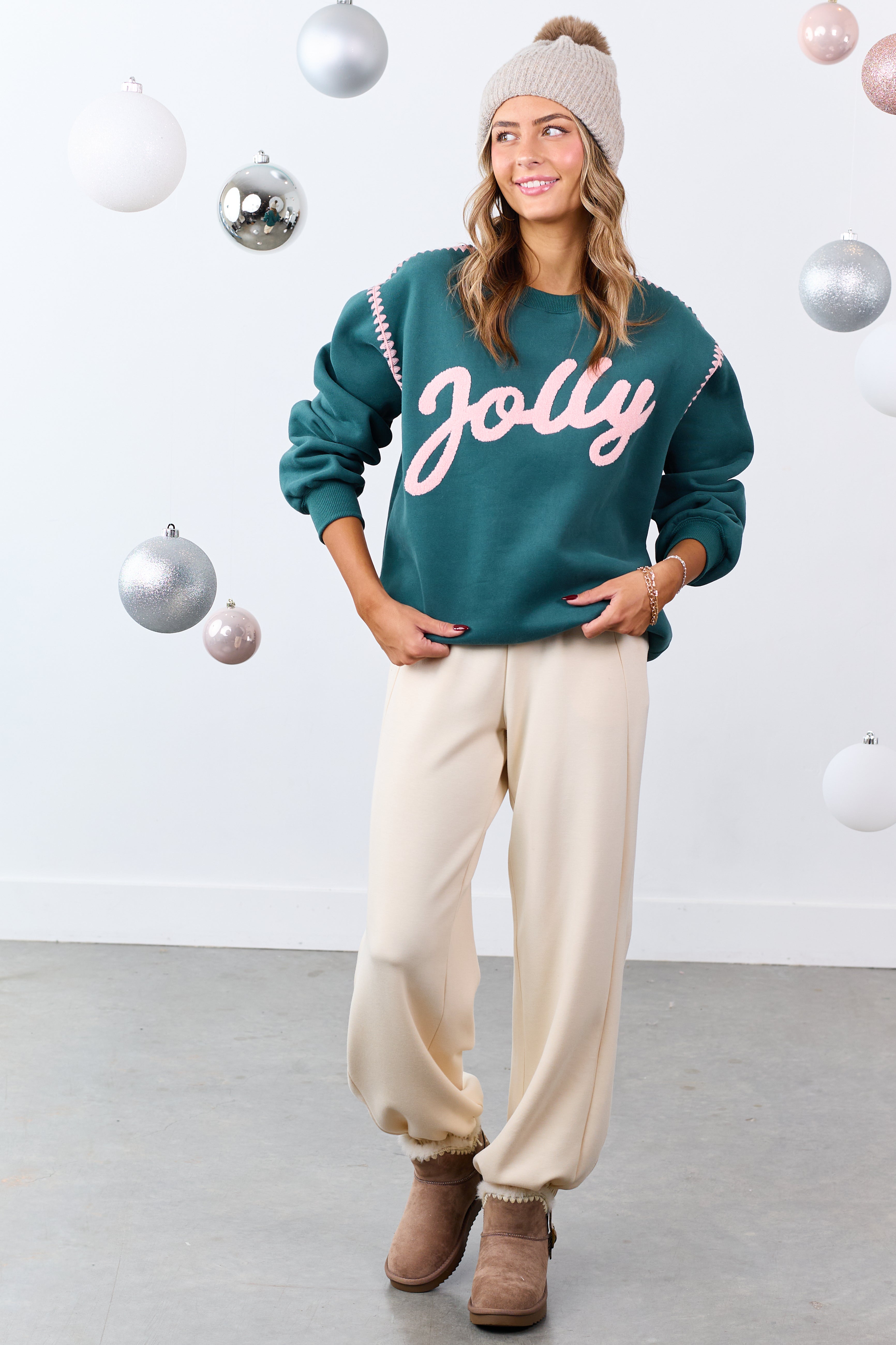 Pine 'Jolly' Graphic Contrast Stitching Sweatshirt