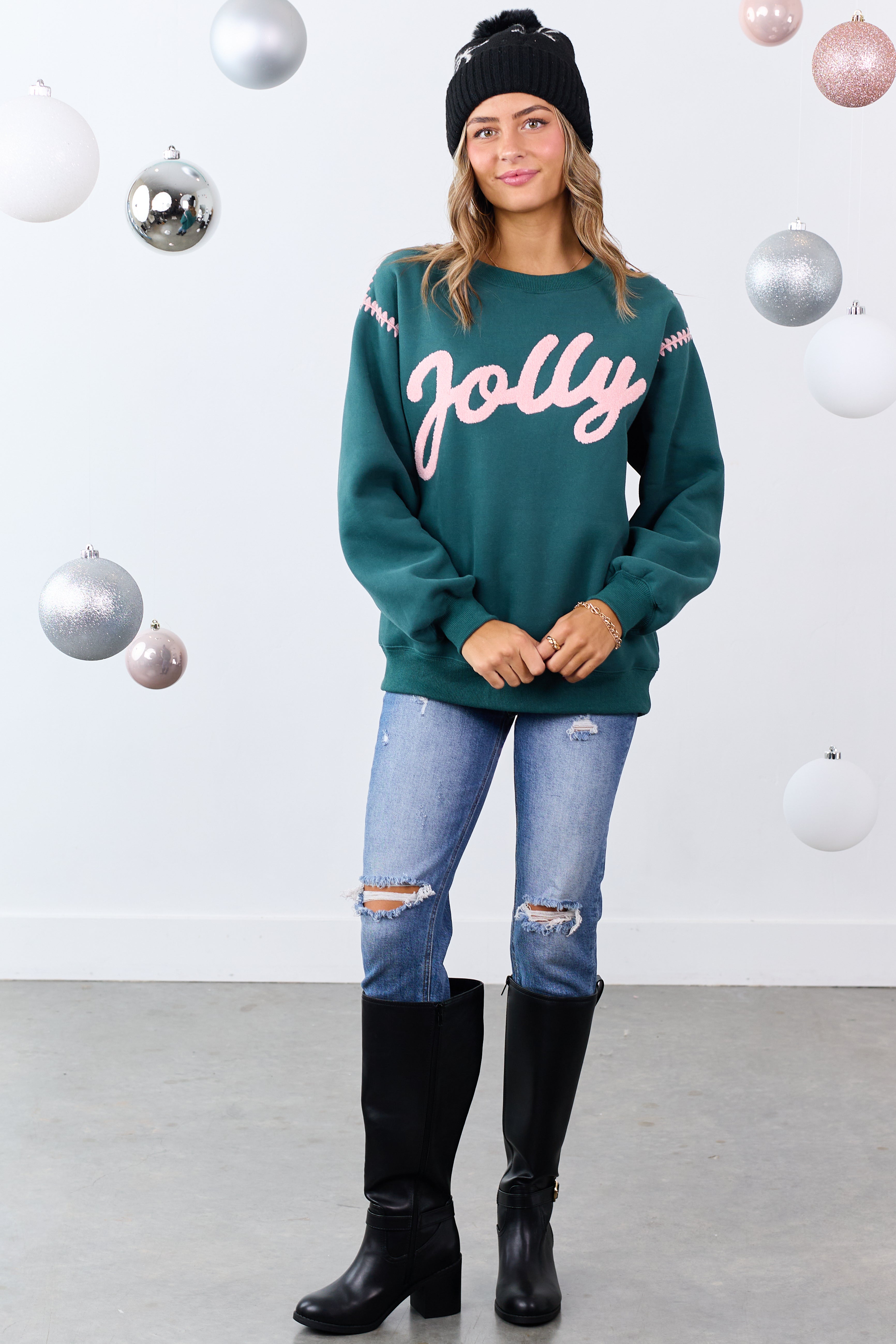 Pine 'Jolly' Graphic Contrast Stitching Sweatshirt