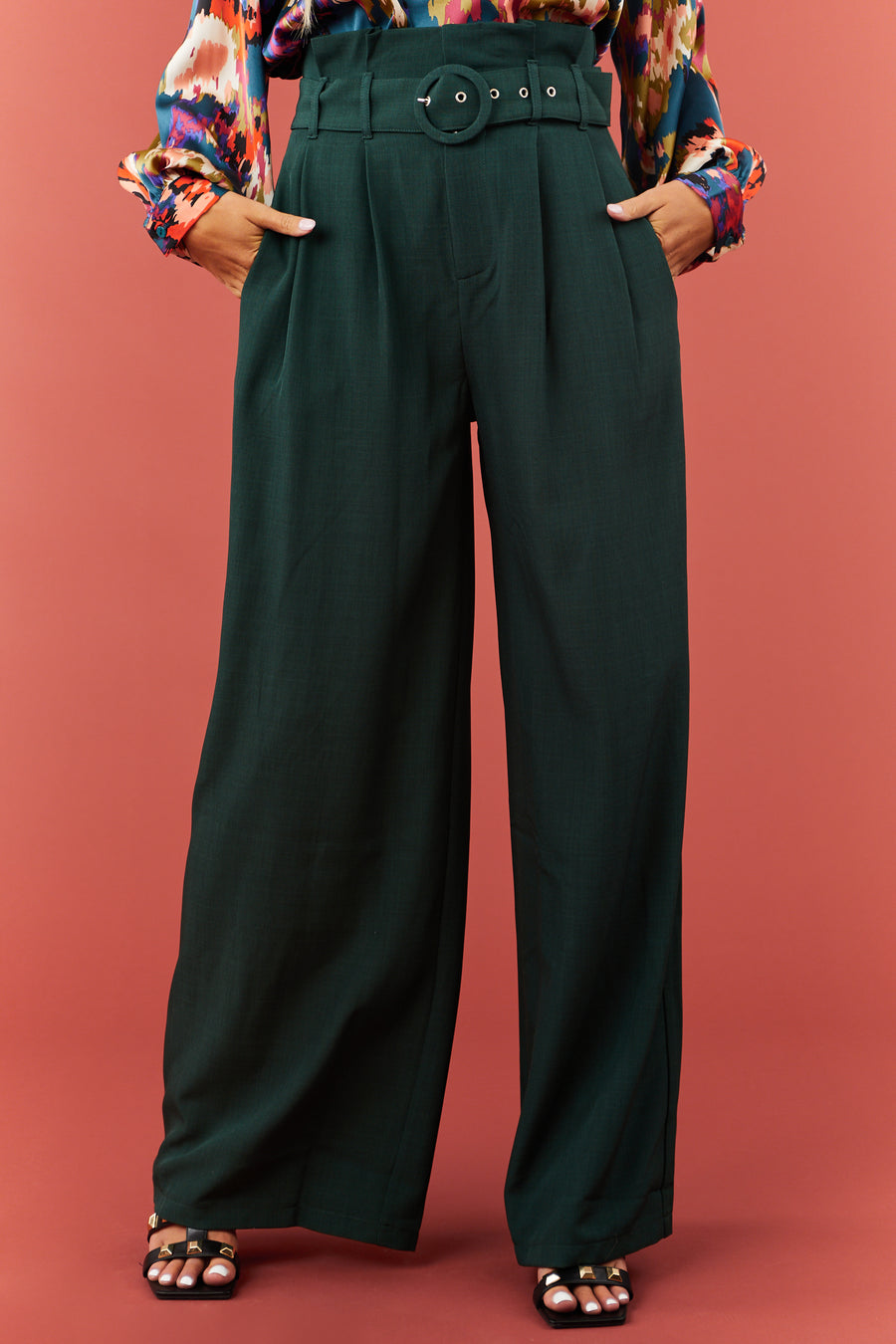 Flying Tomato Pine Paper Bag Belted Wide Leg Pants