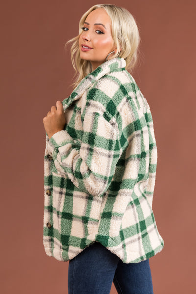 Pine Plaid Sherpa Button Down Shacket