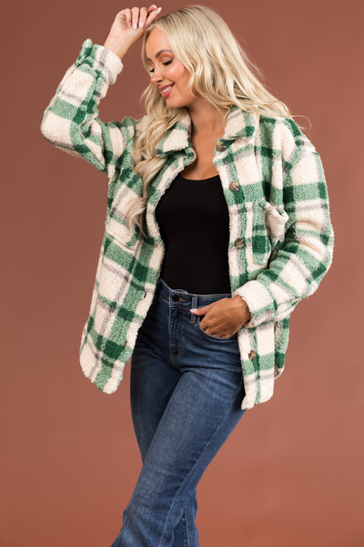 Pine Plaid Sherpa Button Down Shacket