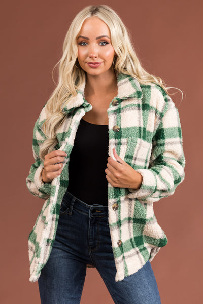 Pine Plaid Sherpa Button Down Shacket