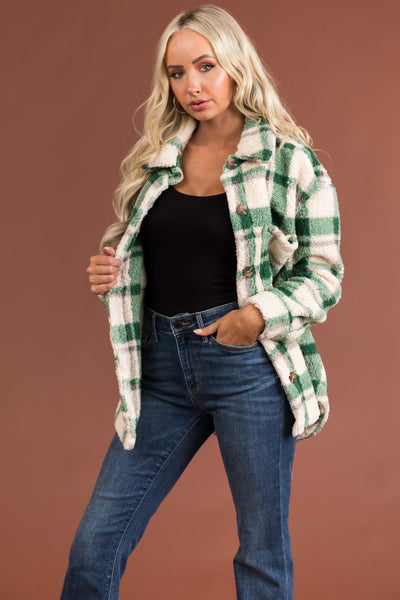 Pine Plaid Sherpa Button Down Shacket